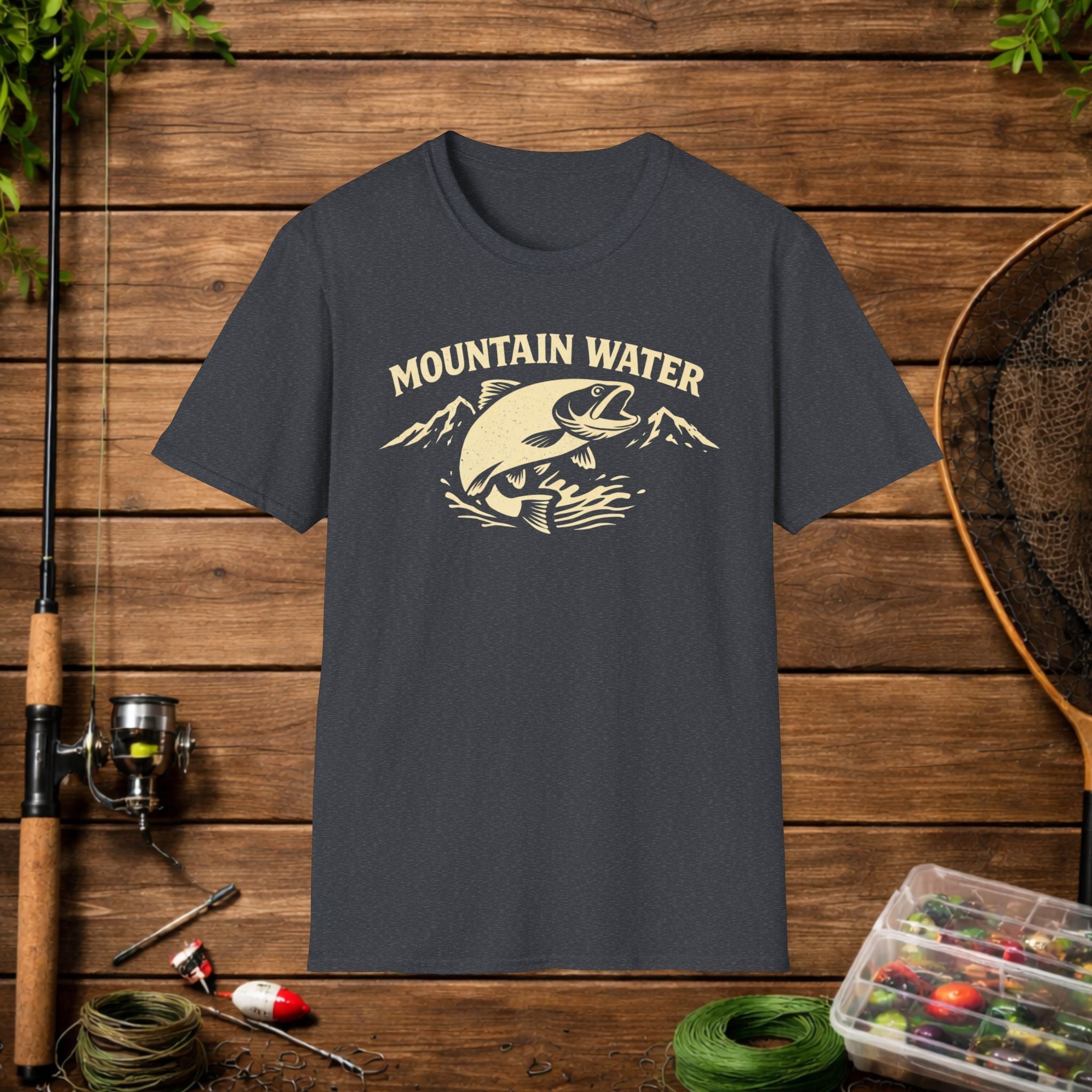 Mountain Water Fishing Shirt – Vintage Trout Angler Tee – Outdoor Fisherman Gift – Lake & River Fishing Graphic T-Shirt