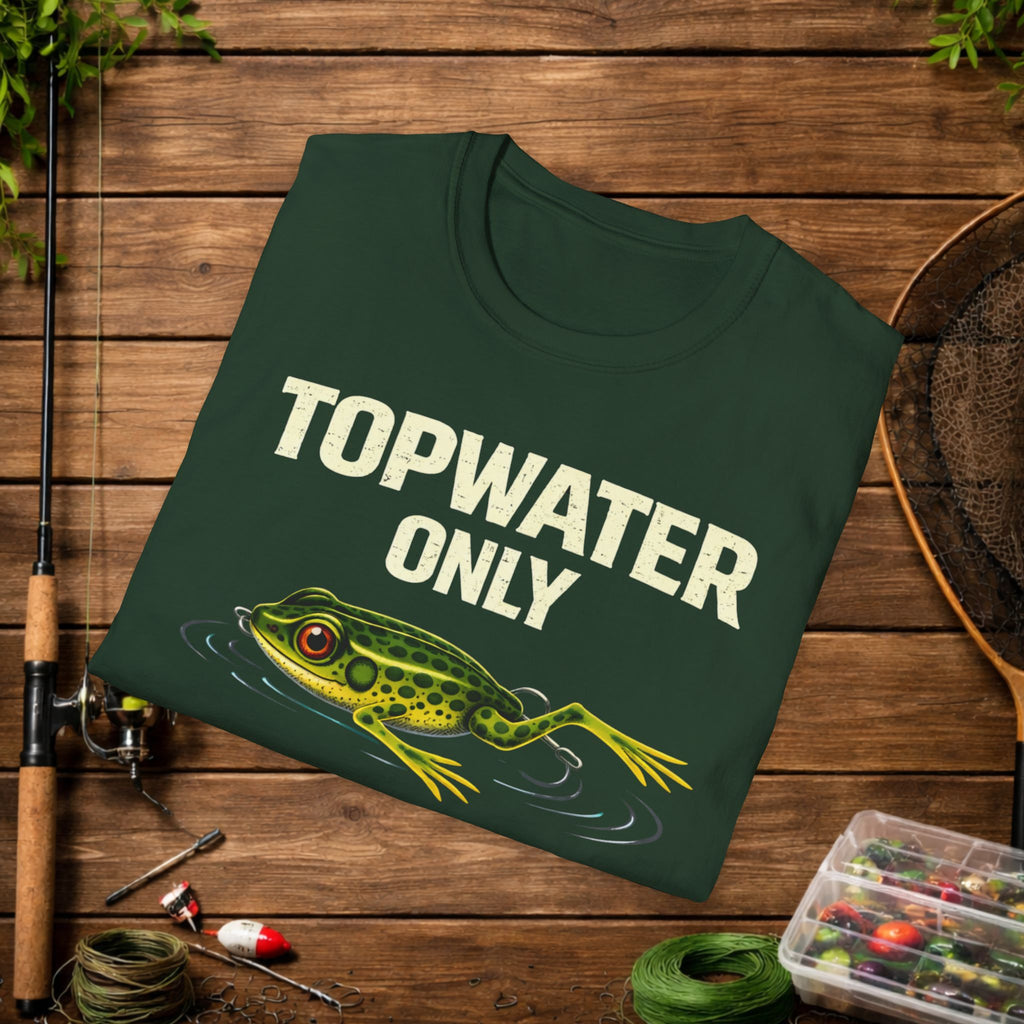 Topwater Only Shirt – No Subsurface Fishing Tee – Frog Lure Bass Fishing Shirt – Topwater Angler Shirt