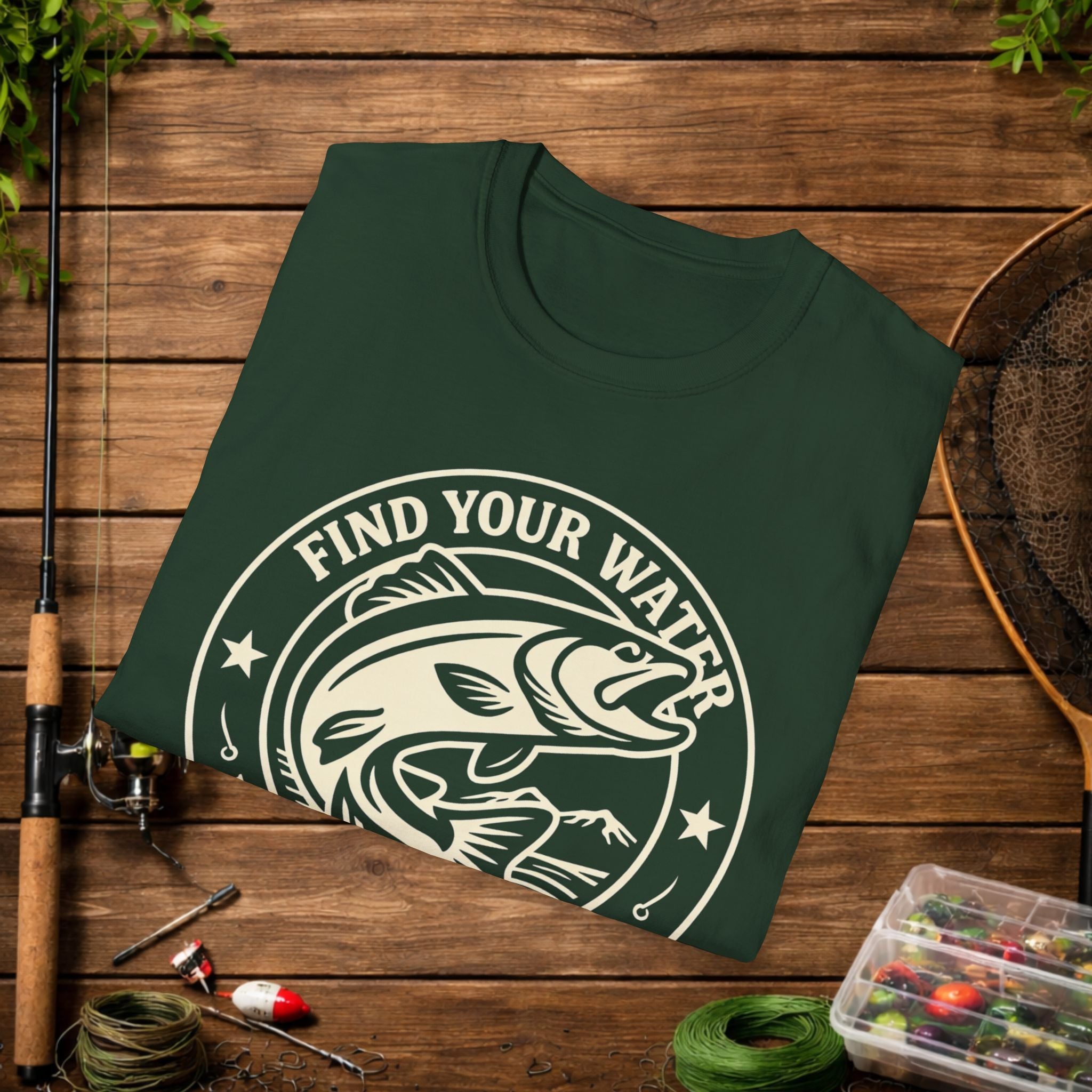 Find Your Water Fishing Shirt – Hooked in the Hills Bass Graphic Tee – Trout & Bass Angler Gift