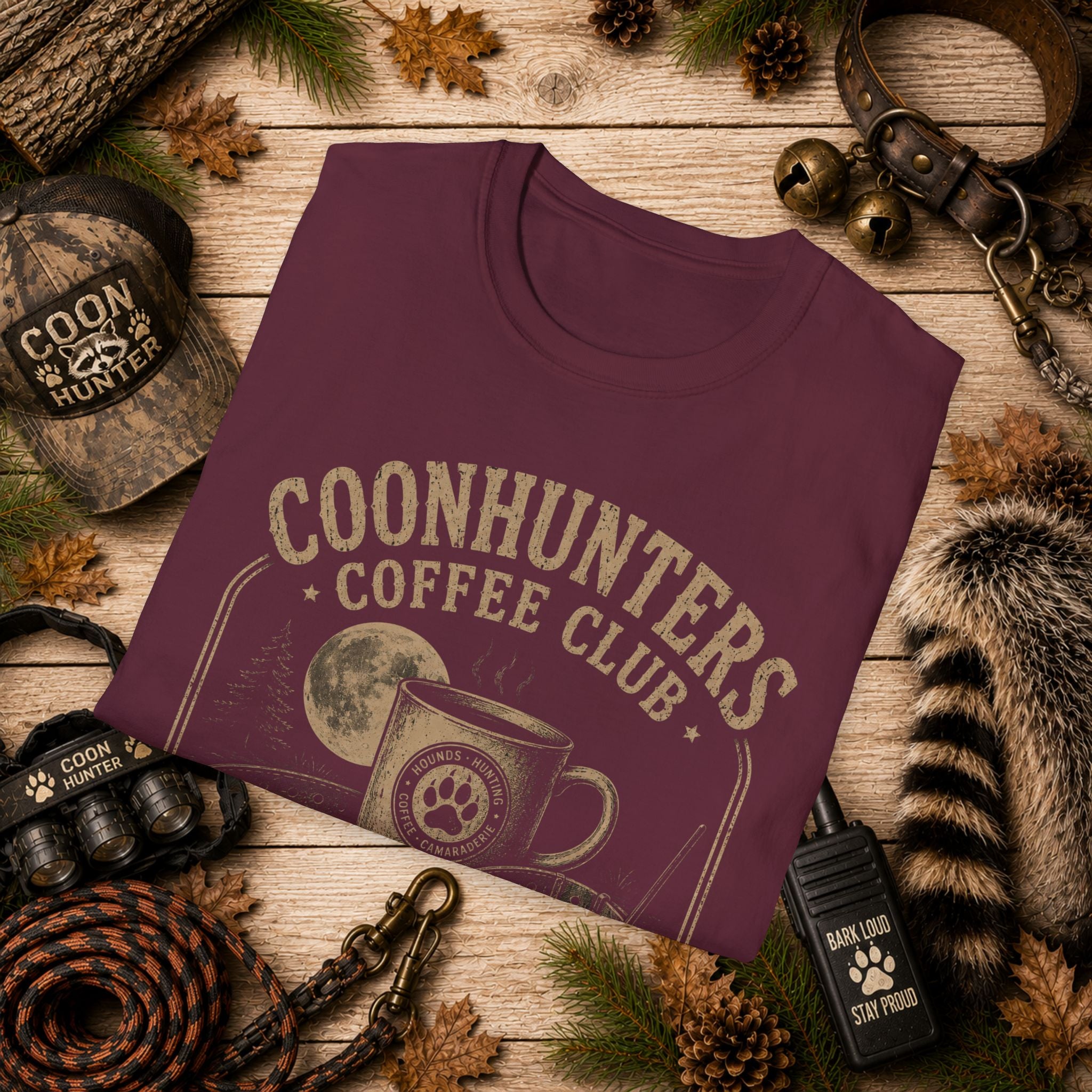 Coonhunters Coffee Club T-Shirt — Vintage Moon & Mug Graphic