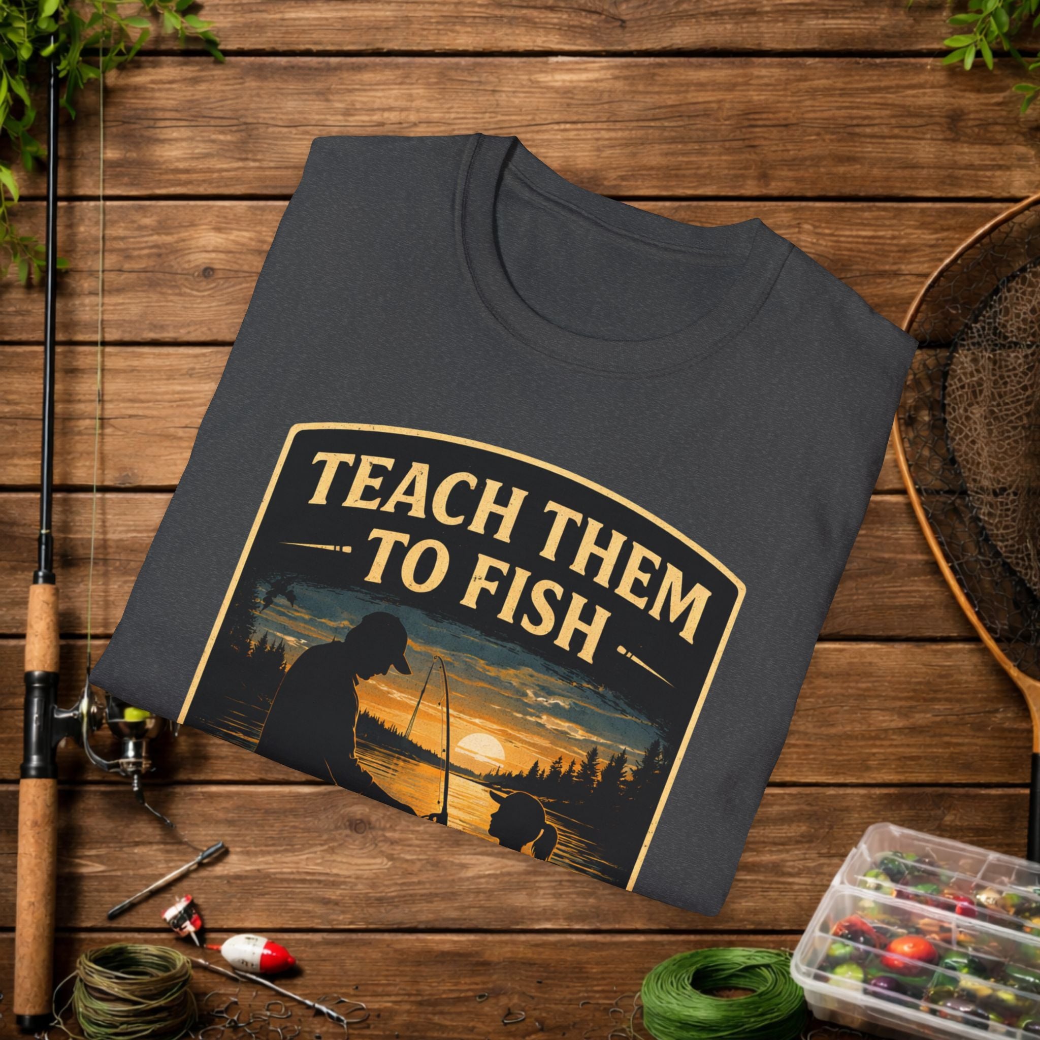 Teach Them to Fish T-Shirt — Father & Child Fishing Badge Tee