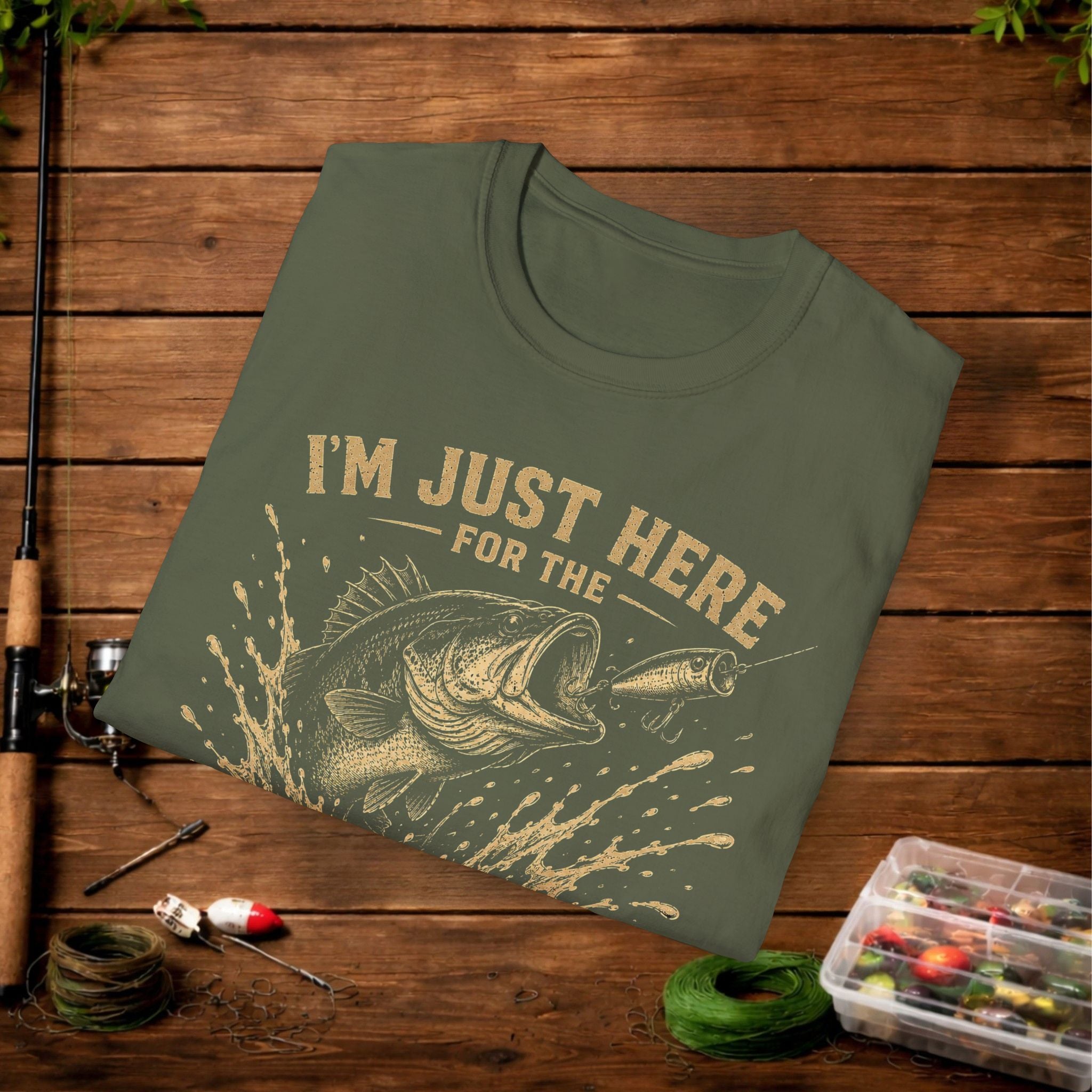 Fishing T-Shirt — "I'm Just Here for the Topwater Blowups" Graphic Tee