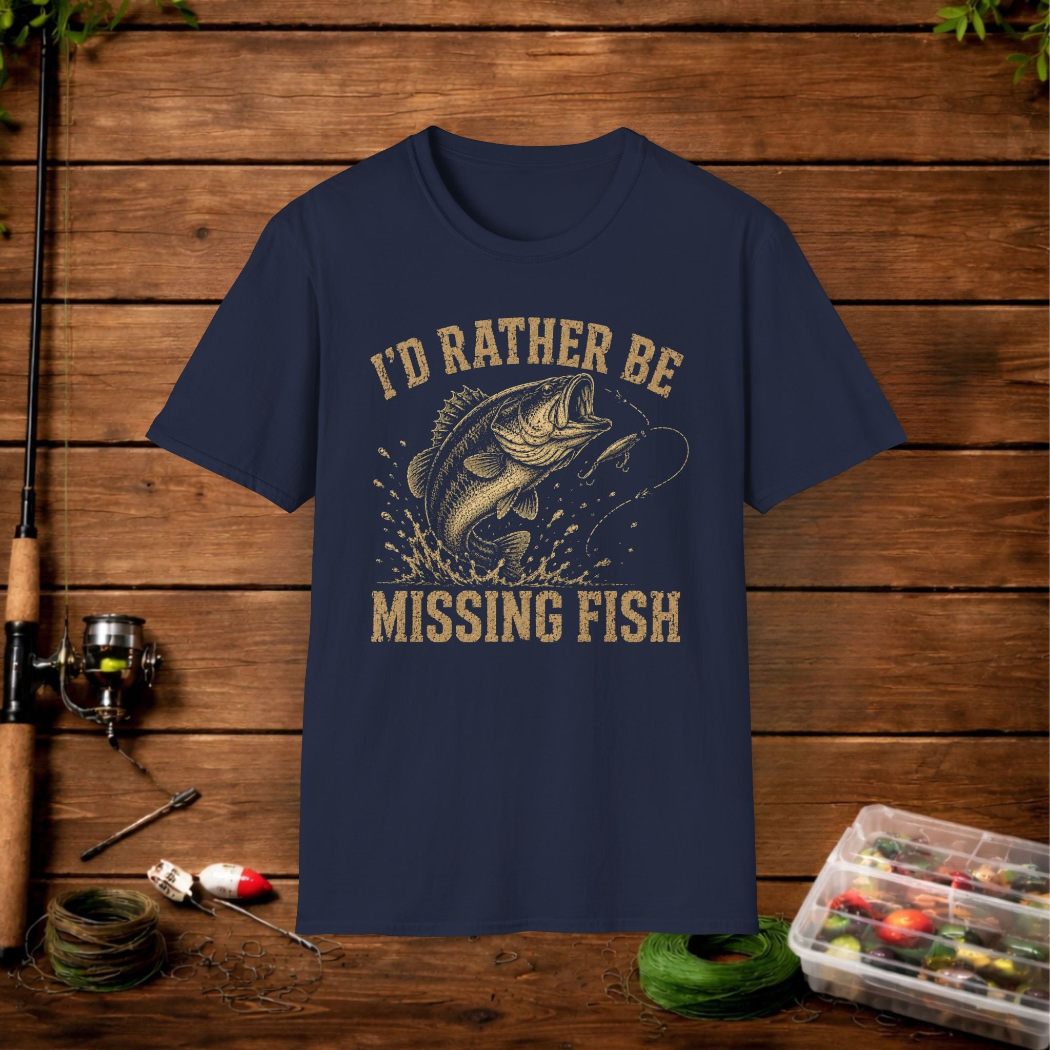Fishing T-Shirt — "I'd Rather Be Missing Fish" Vintage Bass Graphic Tee