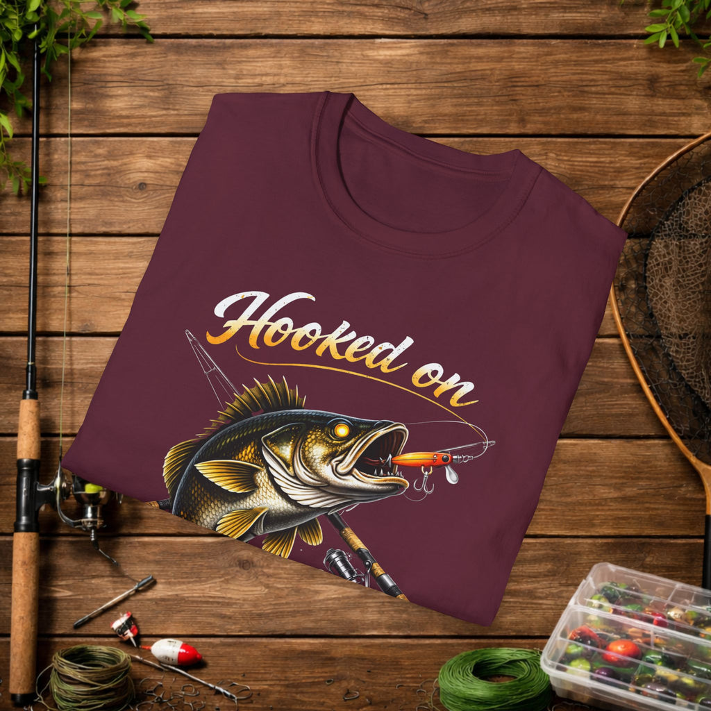 Hooked on Walleye Life Fishing Shirt – Walleye Angler Tee – Funny Walleye Fishing Apparel – Fisherman Gift
