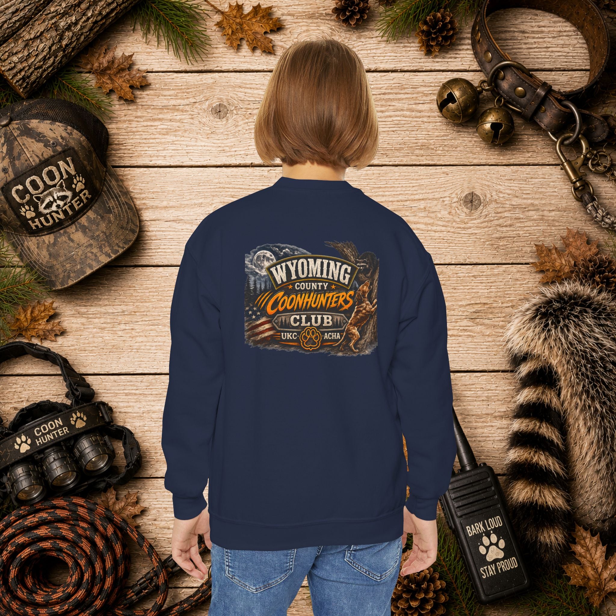 Youth Crewneck Sweatshirt — Wyoming County Coonhunters Club Graphic Pullover