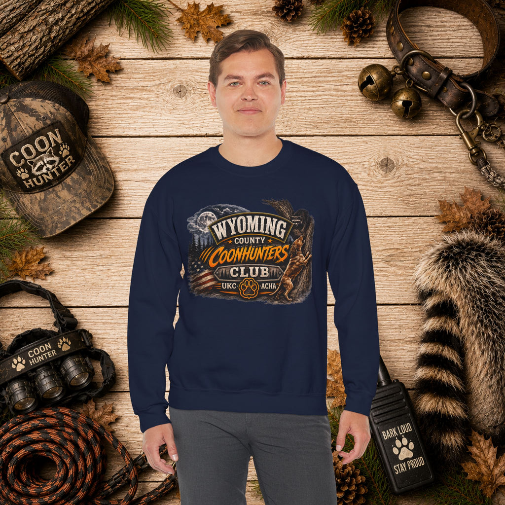 Wyoming County Coonhunters Club Sweatshirt Daul print Banner front/Badge back