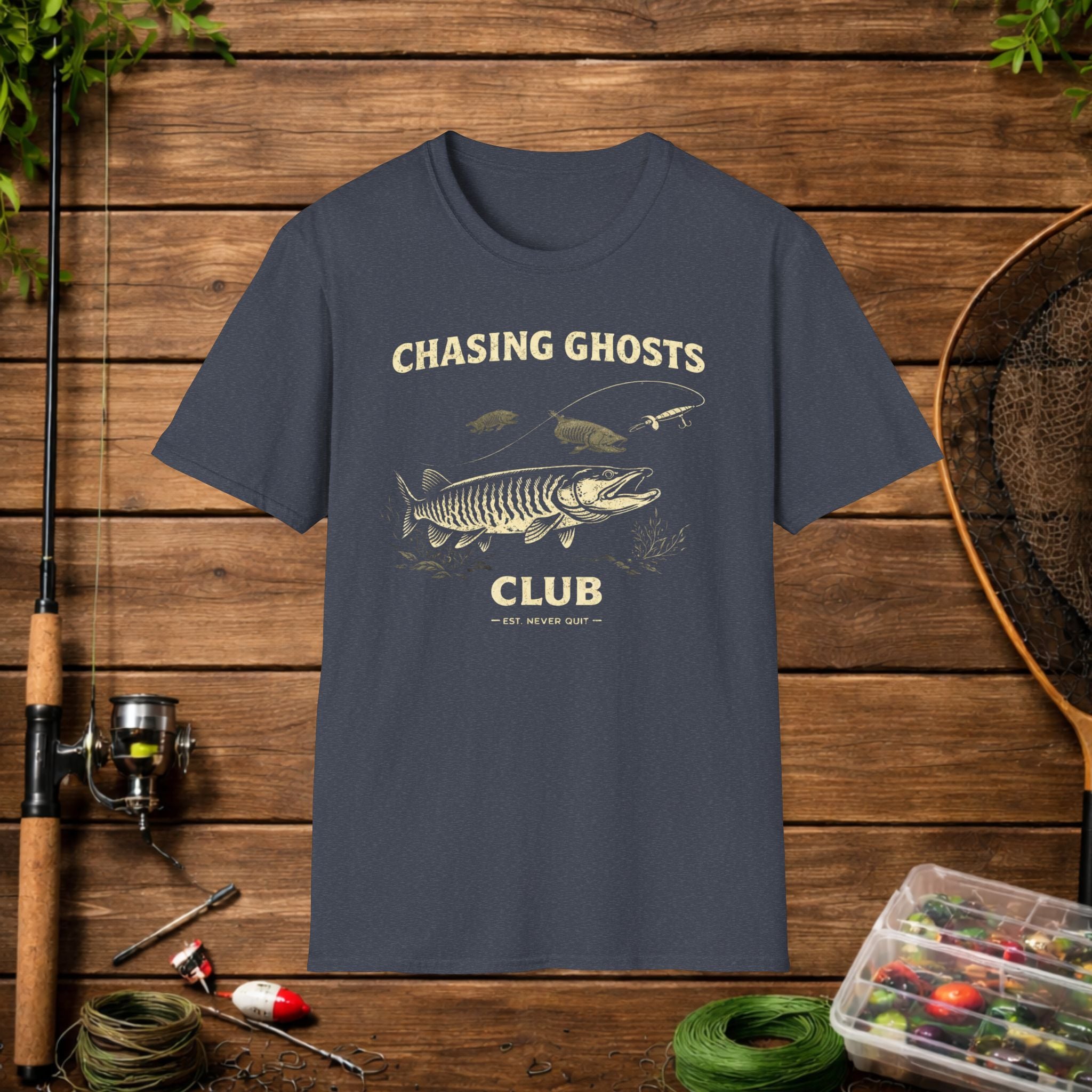 Chasing Ghosts Musky Shirt – Muskellunge Fishing Tee – Musky Angler Apparel – Vintage Fishing Shirt