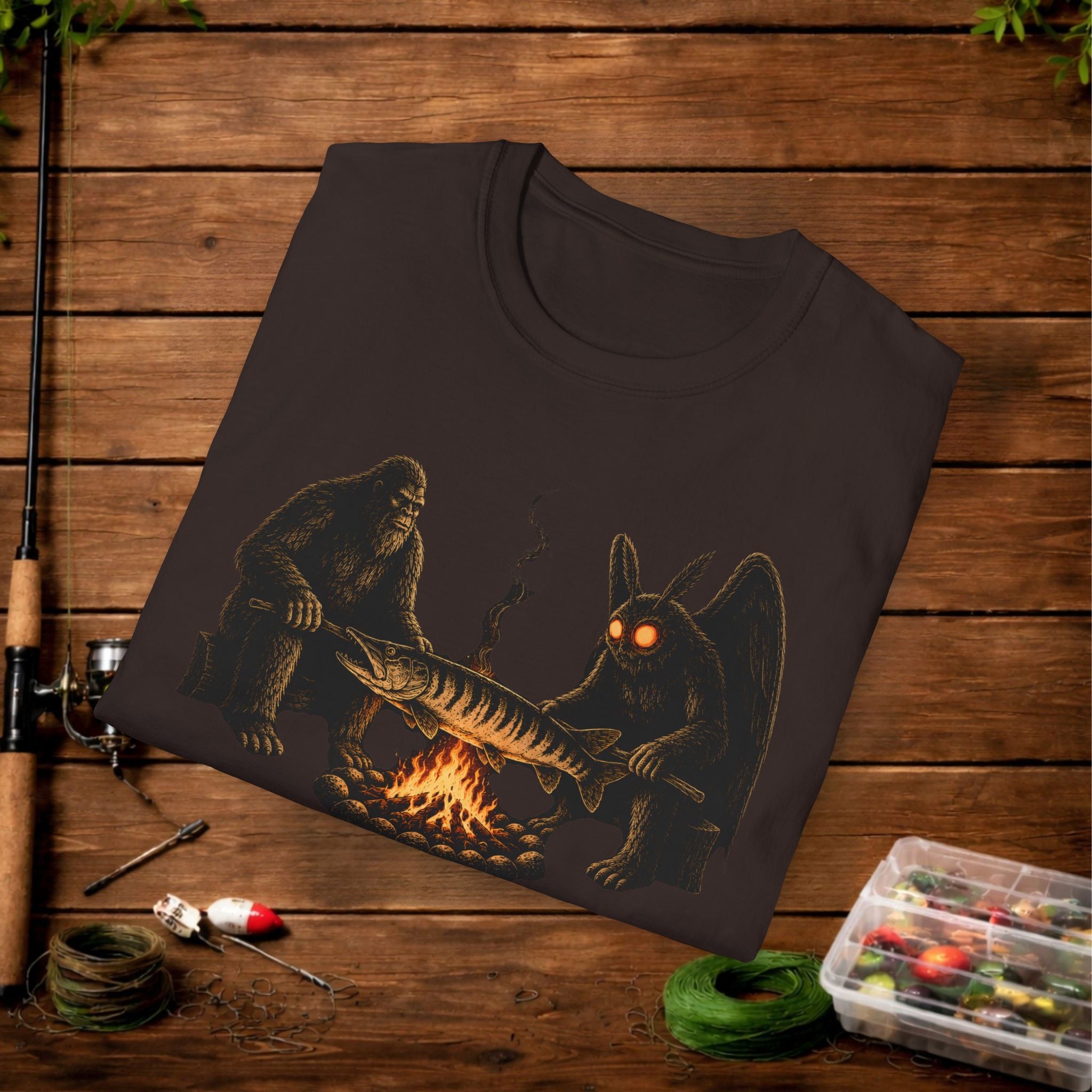 They're Eating Them All Fishing T-Shirt — Funny Campfire Monster Tee