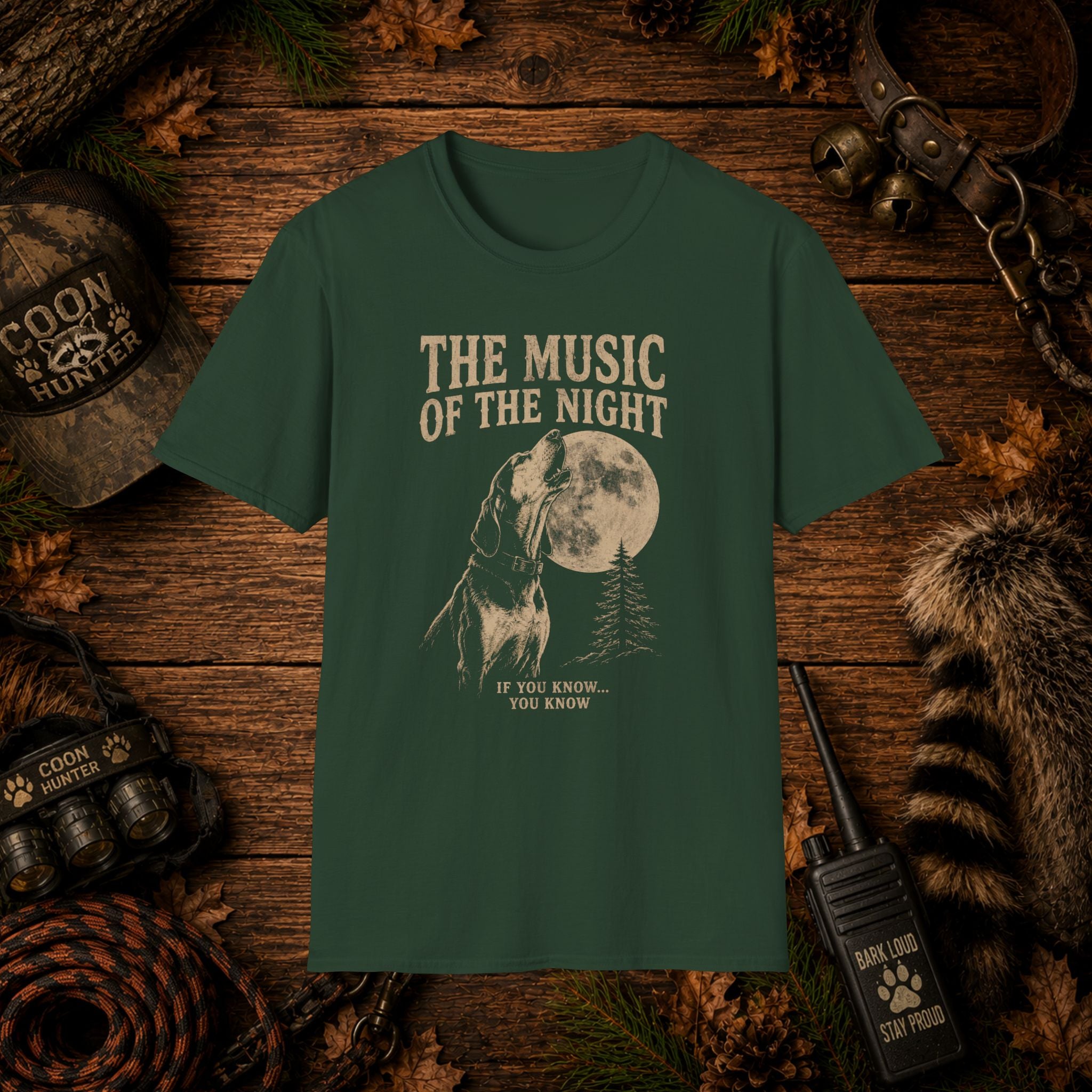 The Music of the Night T-Shirt | Vintage Coon Hound Moon Graphic Tee | Wild Wonderful Wear