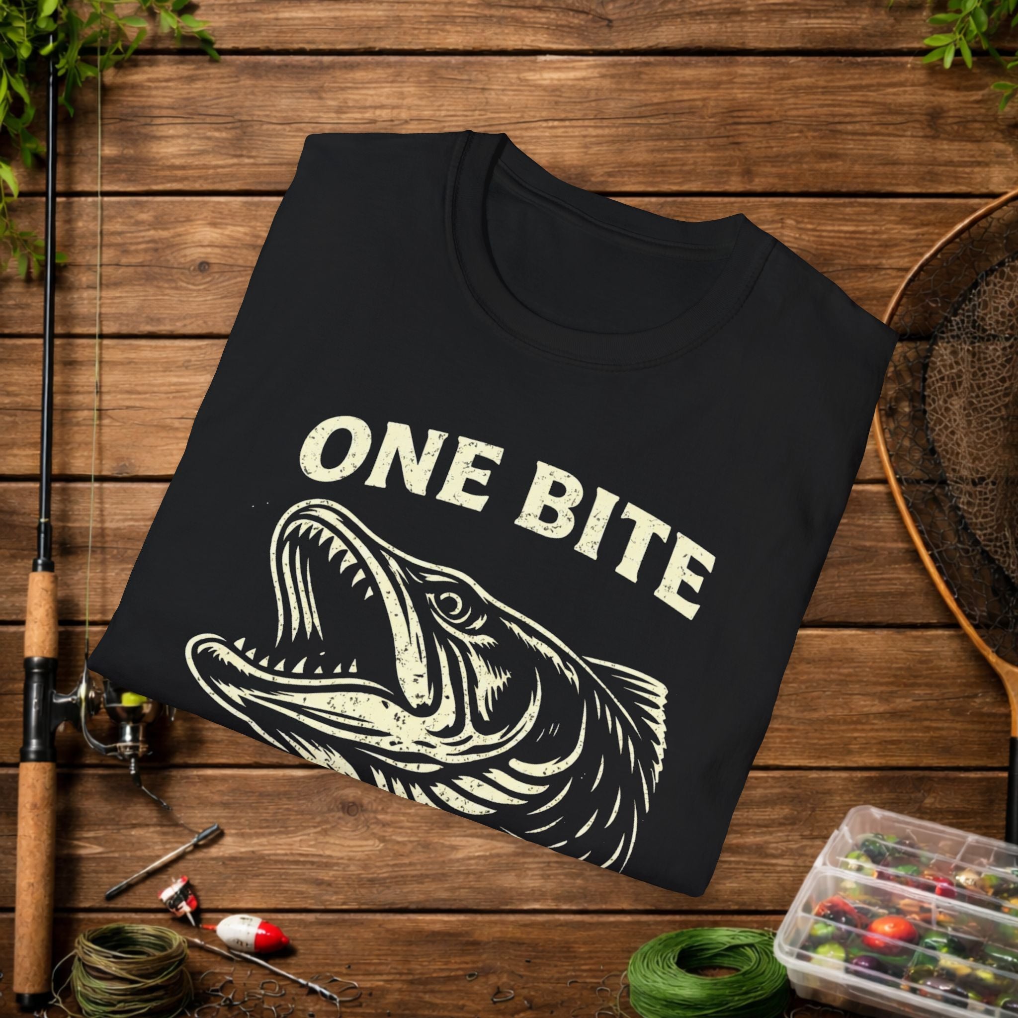 One Bite Musky Shirt – Muskellunge Fishing Tee – Musky Angler Apparel – Vintage Fishing Design
