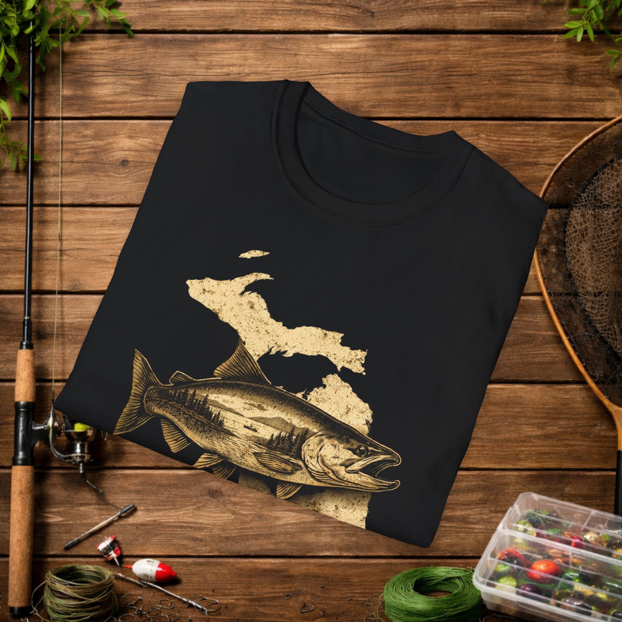 Michigan Salmon Fishing Shirt – Vintage Michigan Angler Tee – Great Lakes Salmon Fishing Apparel – Fisherman Gift