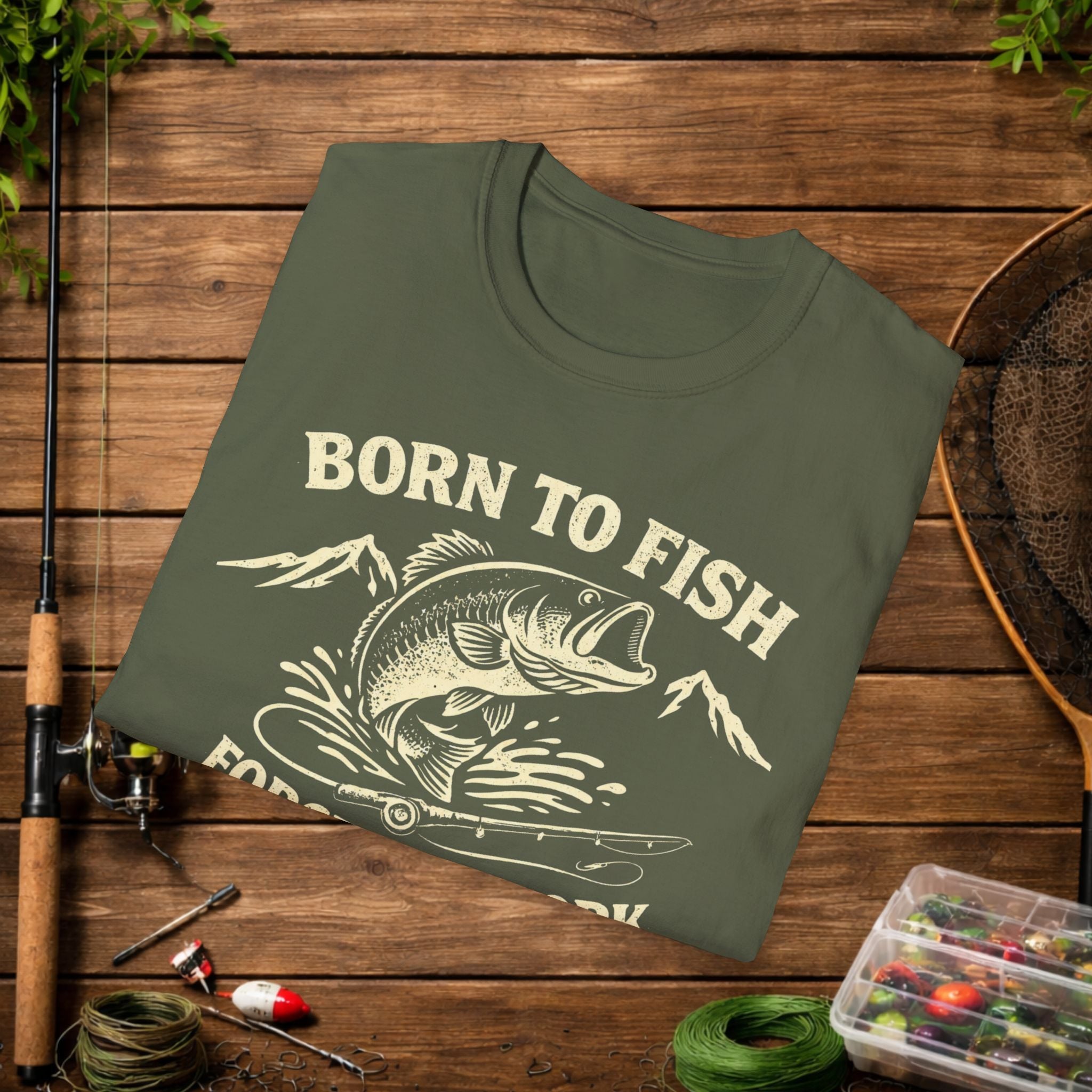 Born to Fish Forced to Work Bass Shirt – Funny Fishing T-Shirt – Largemouth Bass Angler Tee – Fisherman Gift