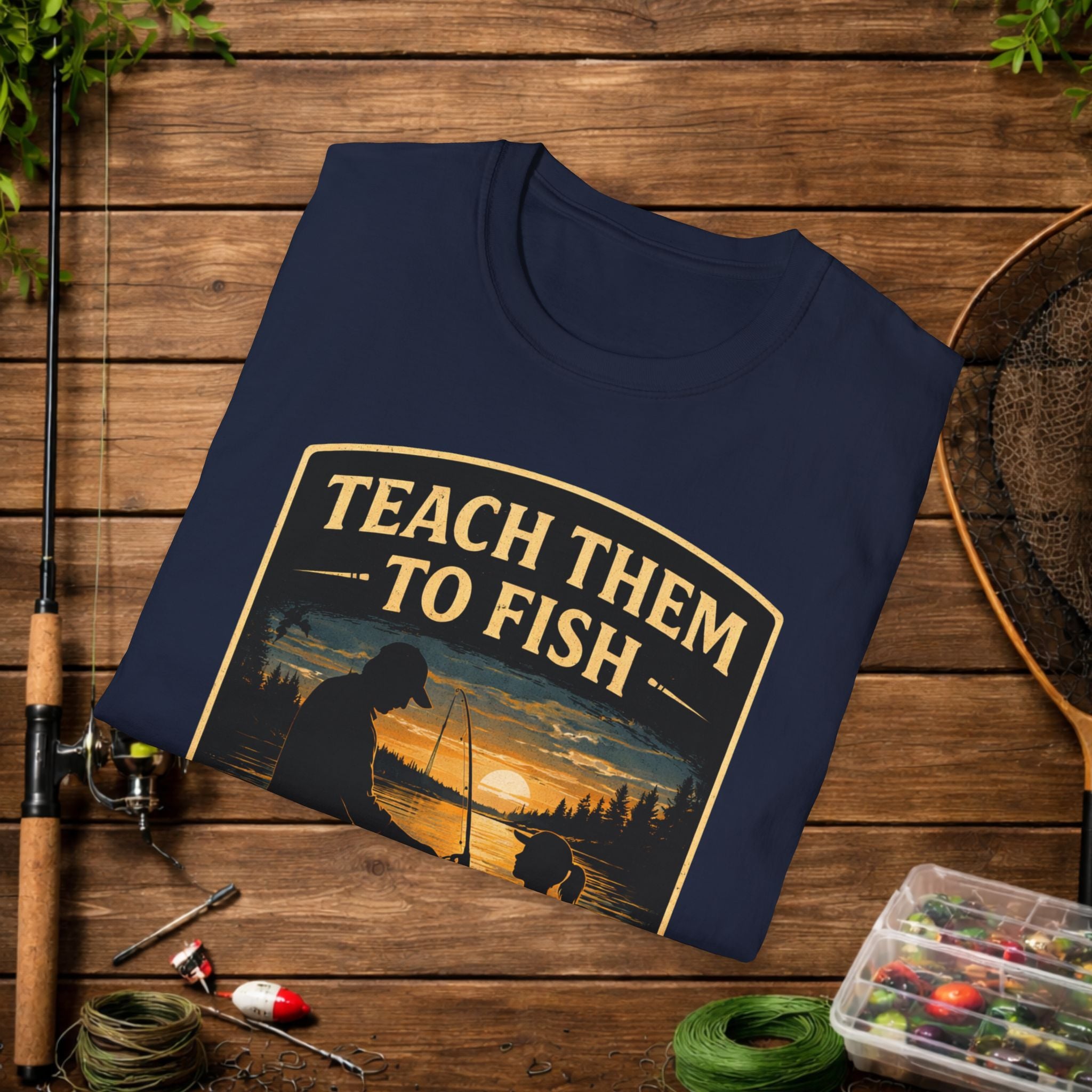 Teach Them to Fish T-Shirt — Father & Child Fishing Badge Tee