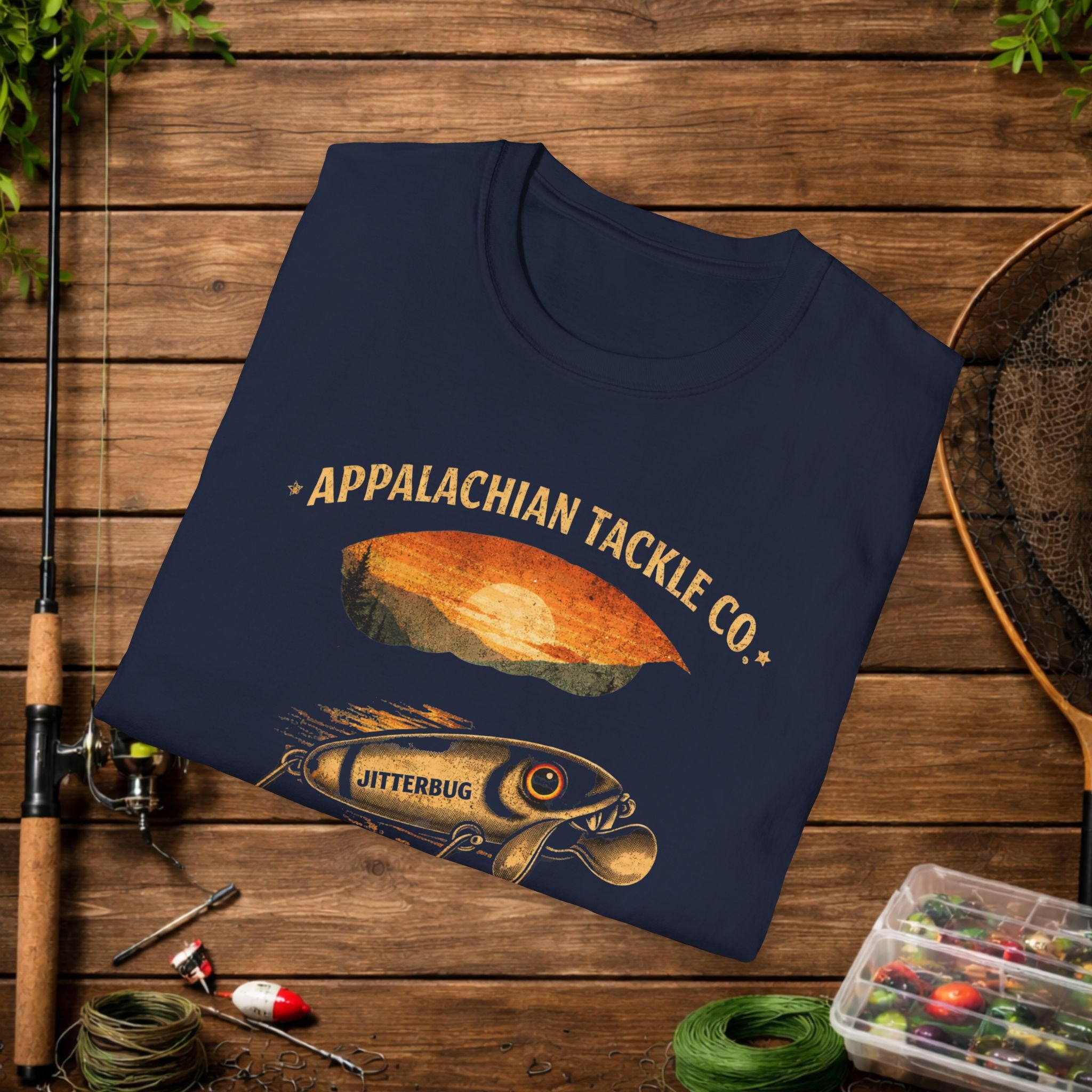 Appalachian Tackle Co Jitterbug Shirt – Vintage Fishing Lure Tee – Mountain Stream Fishing Shirt – Retro Angler Apparel