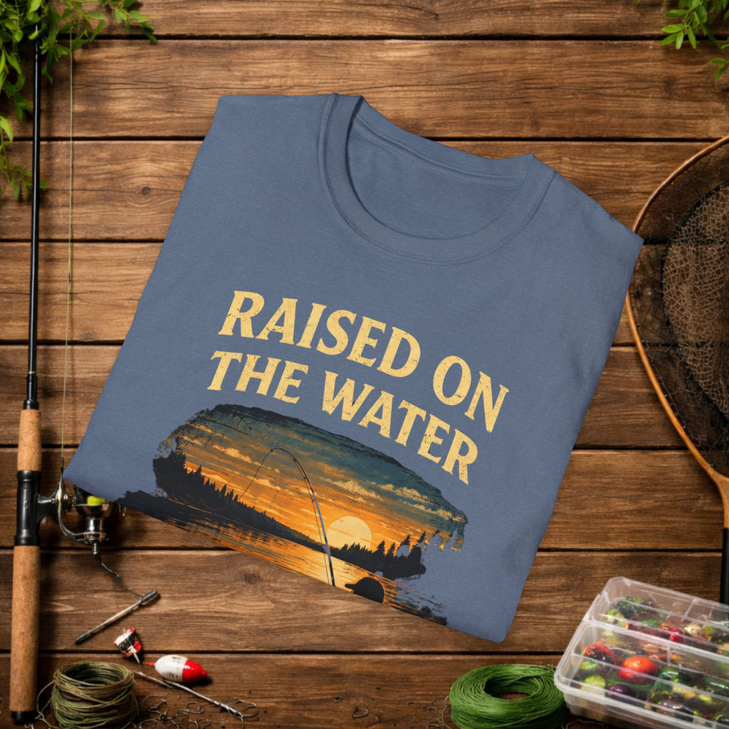 Raised On The Water Shirt – Fishing Dad Tee – Sunset Lake Fishing Shirt – Father Son Fishing Gift – Outdoor Lifestyle Apparel