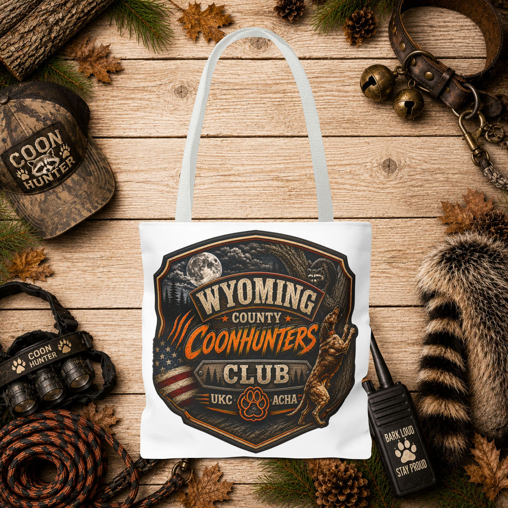 Coonhunters Club Wyoming Tote Bag — Vintage Hunting Patch Design