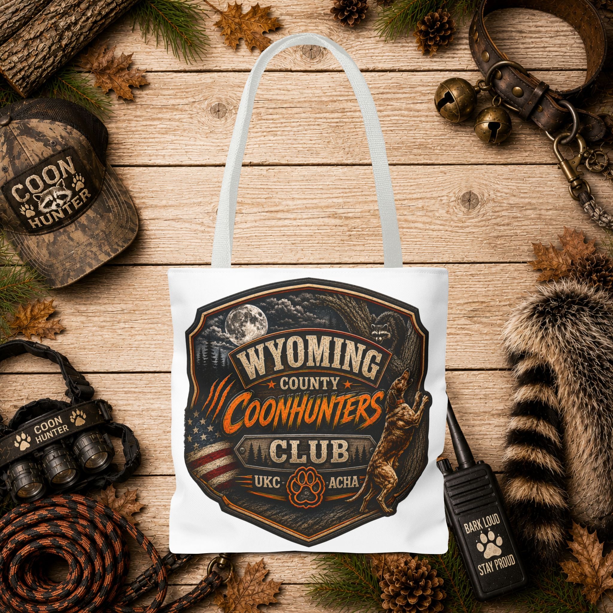 Coonhunters Club Wyoming Tote Bag — Vintage Hunting Patch Design