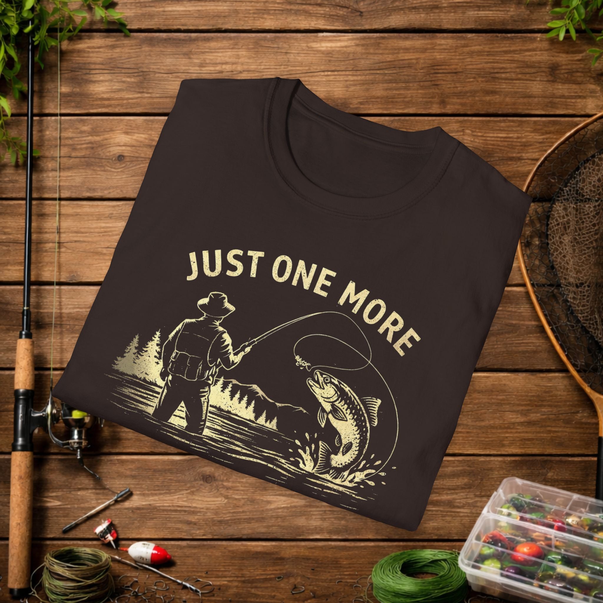 Fishing T-Shirt — "Just One More Cast" Vintage Angler Tee