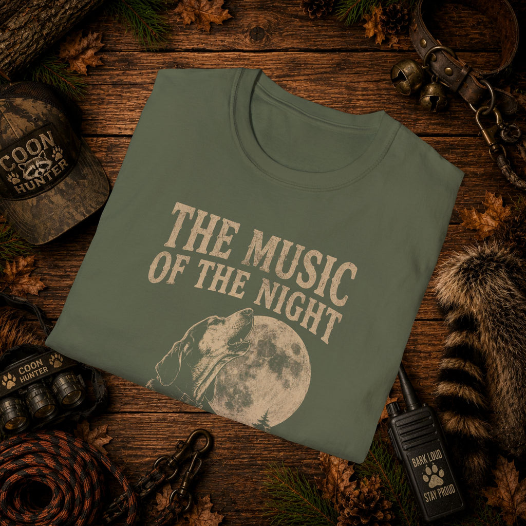 The Music of the Night T-Shirt | Vintage Coon Hound Moon Graphic Tee | Wild Wonderful Wear