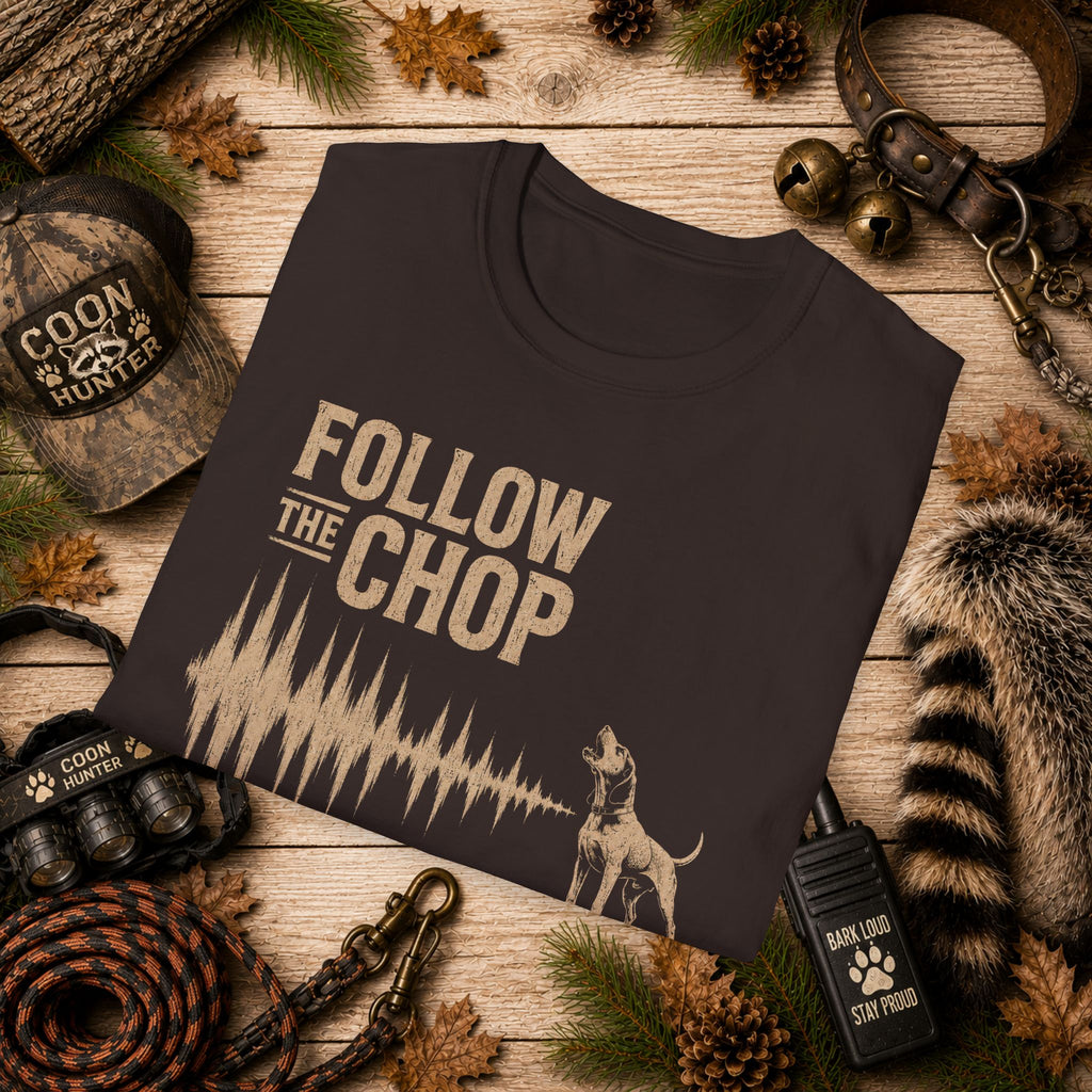 Follow The Chop Coon Hunting T-Shirt | Houndsman Dog Waveform Graphic Tee | Wild Wonderful Wear