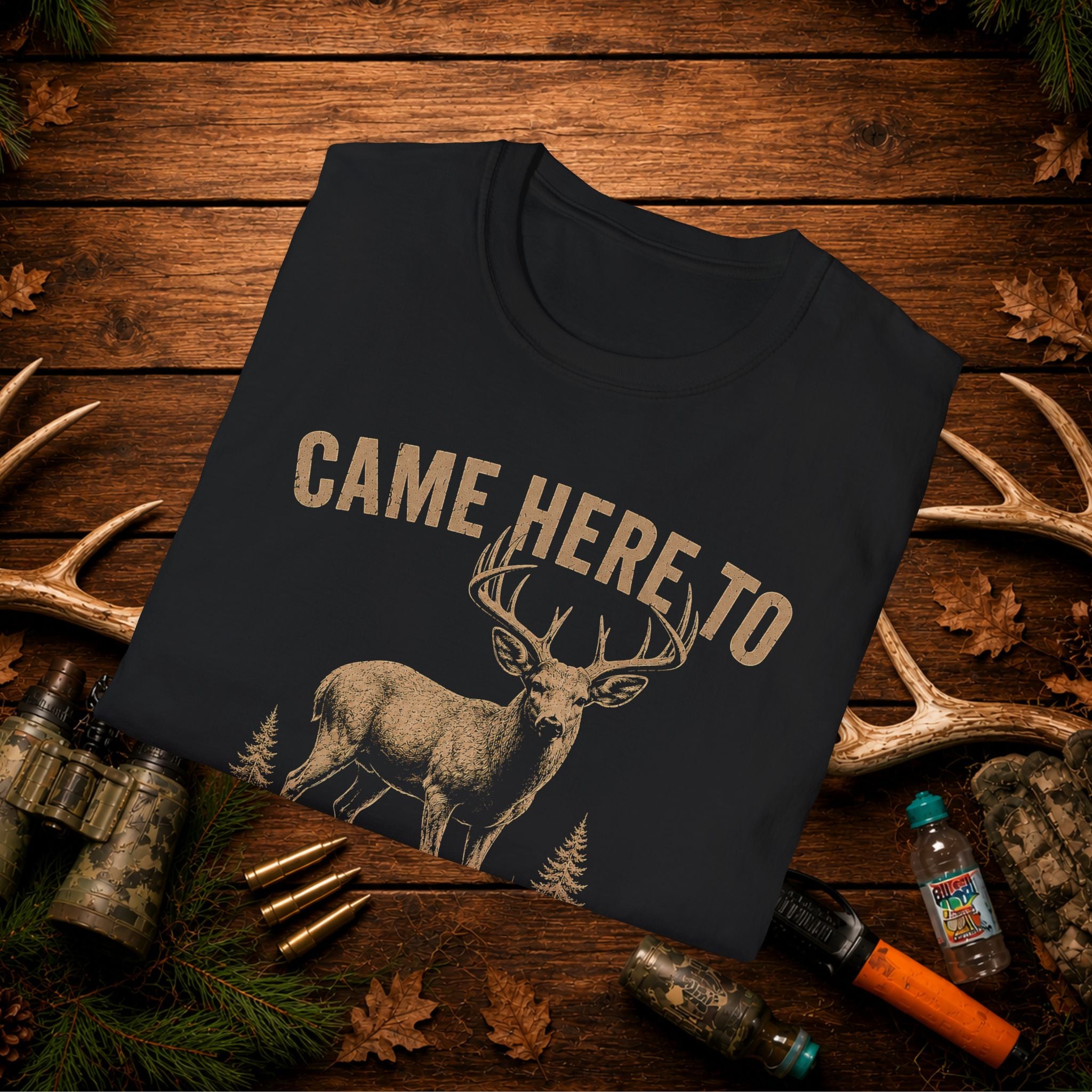Came Here To Eat Snacks & Fill Tags Deer T‑Shirt — Funny Hunting Crew Tee