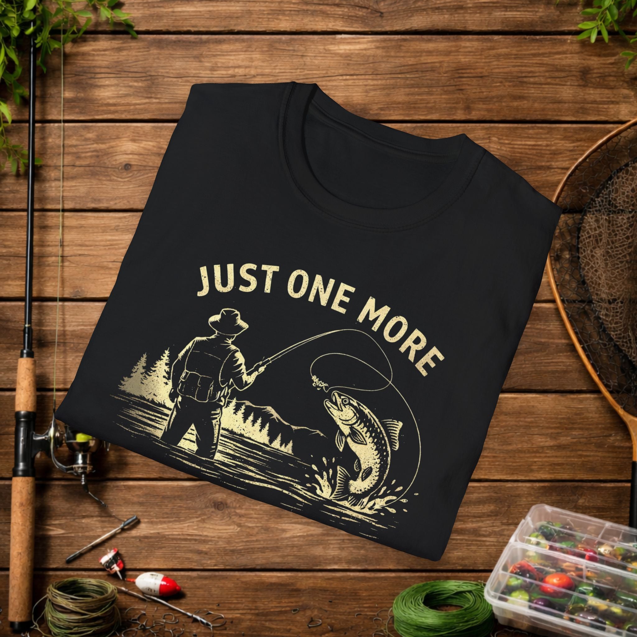 Fishing T-Shirt — "Just One More Cast" Vintage Angler Tee