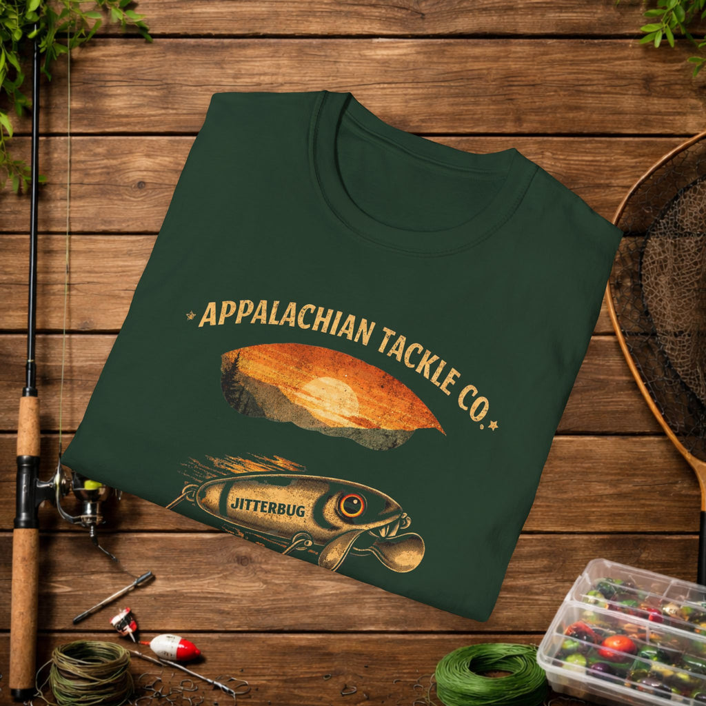 Appalachian Tackle Co Jitterbug Shirt – Vintage Fishing Lure Tee – Mountain Stream Fishing Shirt – Retro Angler Apparel