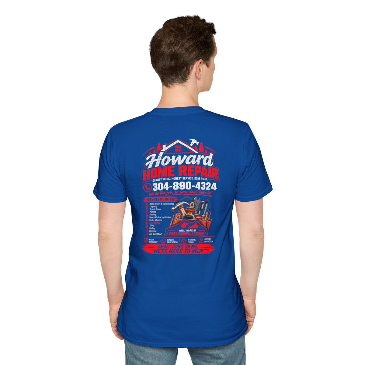 Home Repair T-Shirt — Howard Home Repair Crew Tee with Phone Number