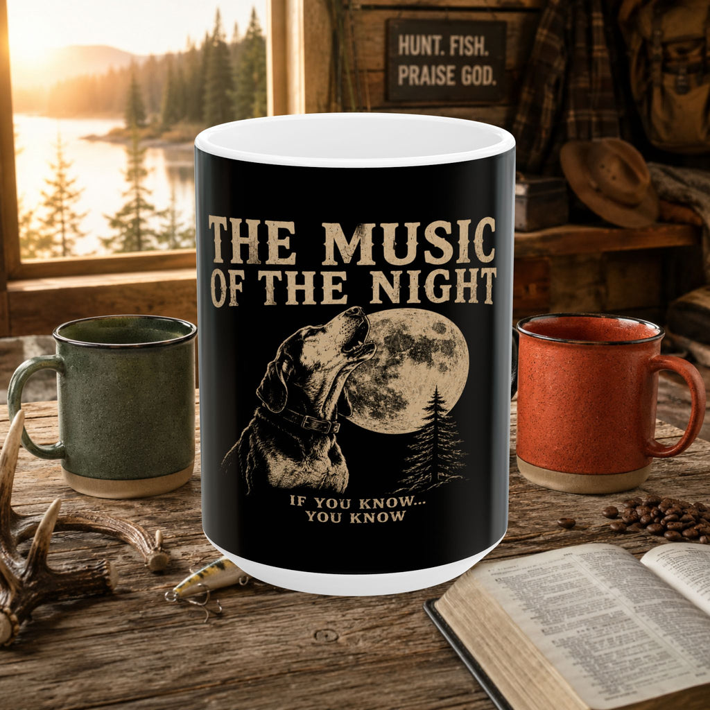 Coon Hound Moon Ceramic Mug — "The Music of the Night" Coffee Cup
