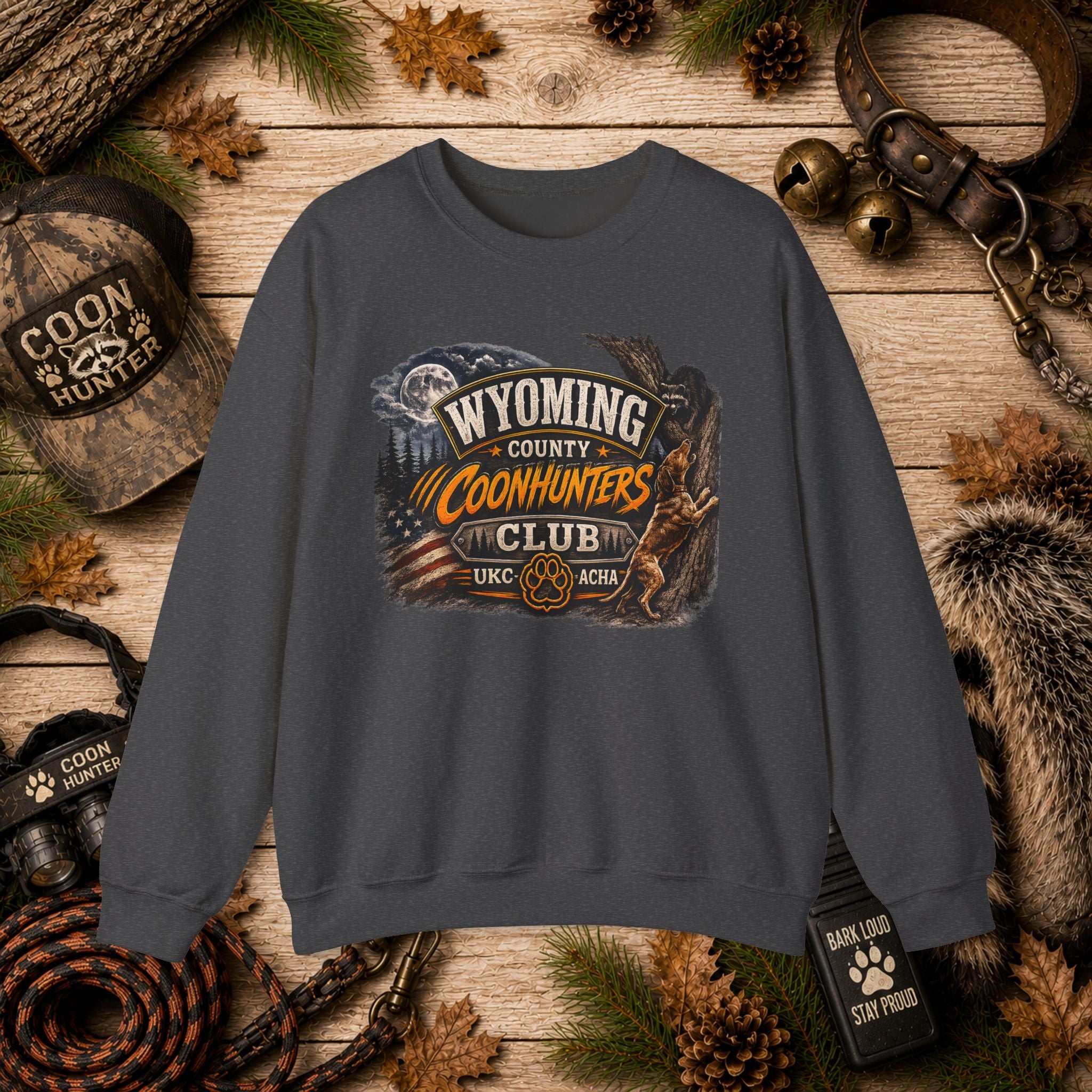 Wyoming County Coonhunters Club Sweatshirt Daul print Banner front/Badge back
