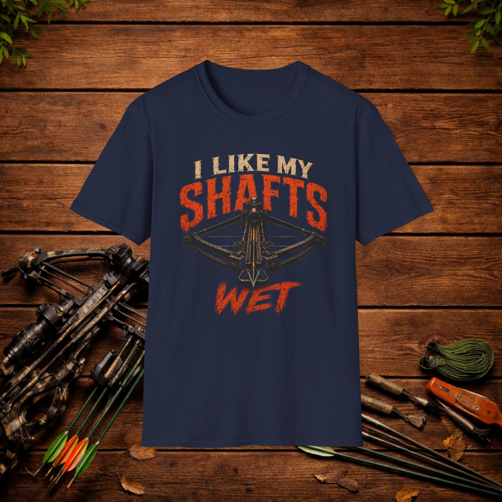 Graphic T-Shirt — "I Like My Shafts Wet" Crossbow Hunting Tee