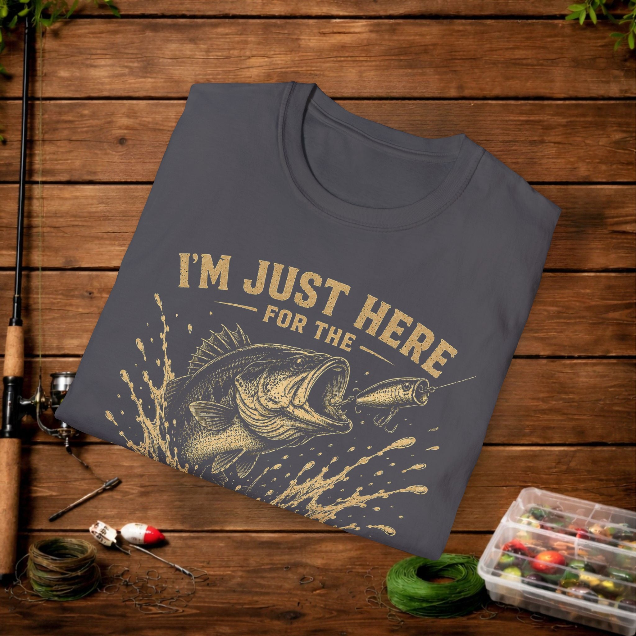Fishing T-Shirt — "I'm Just Here for the Topwater Blowups" Graphic Tee