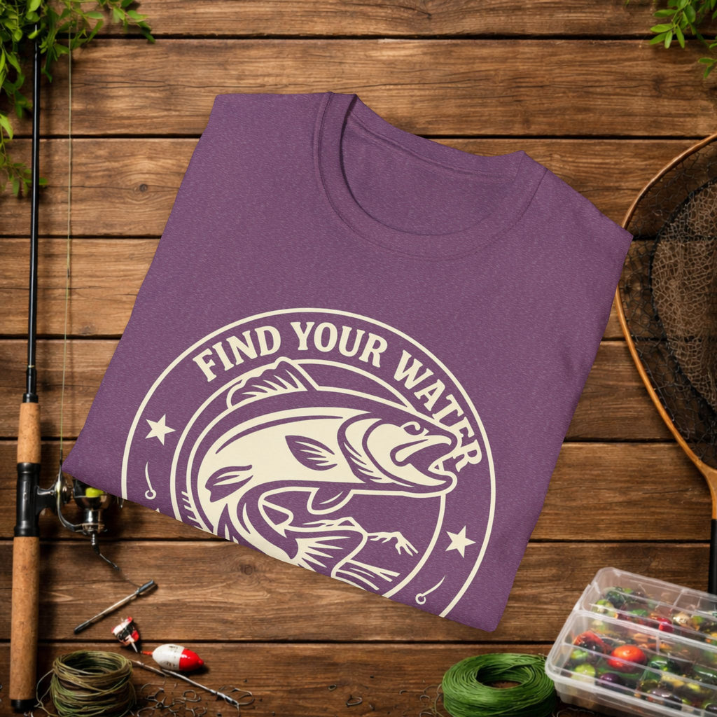 Find Your Water Fishing Shirt – Hooked in the Hills Bass Graphic Tee – Trout & Bass Angler Gift