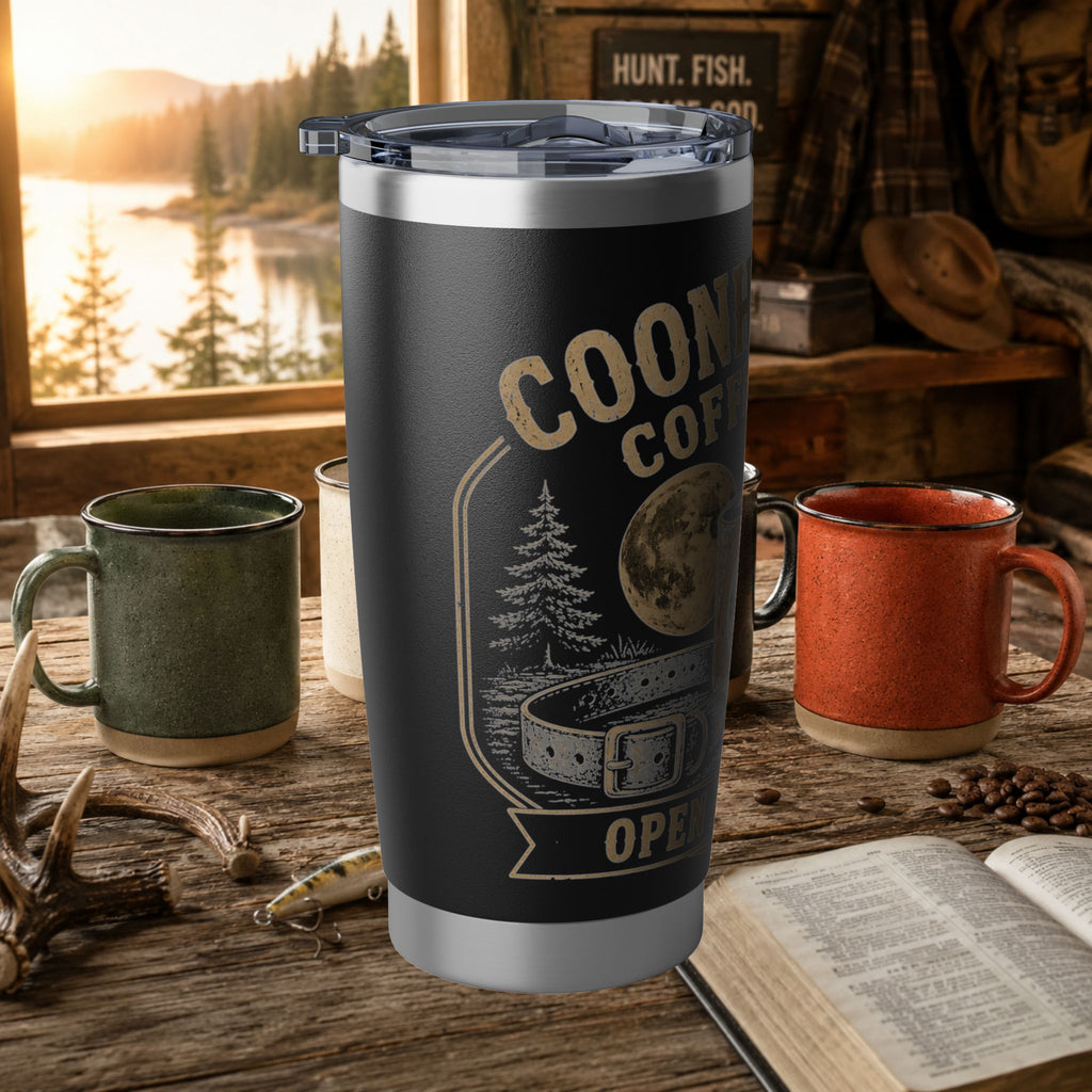 Coon Hunter Coffee Club 20oz Tumbler — "Open All Night" Houndsman Insulated Travel Mug