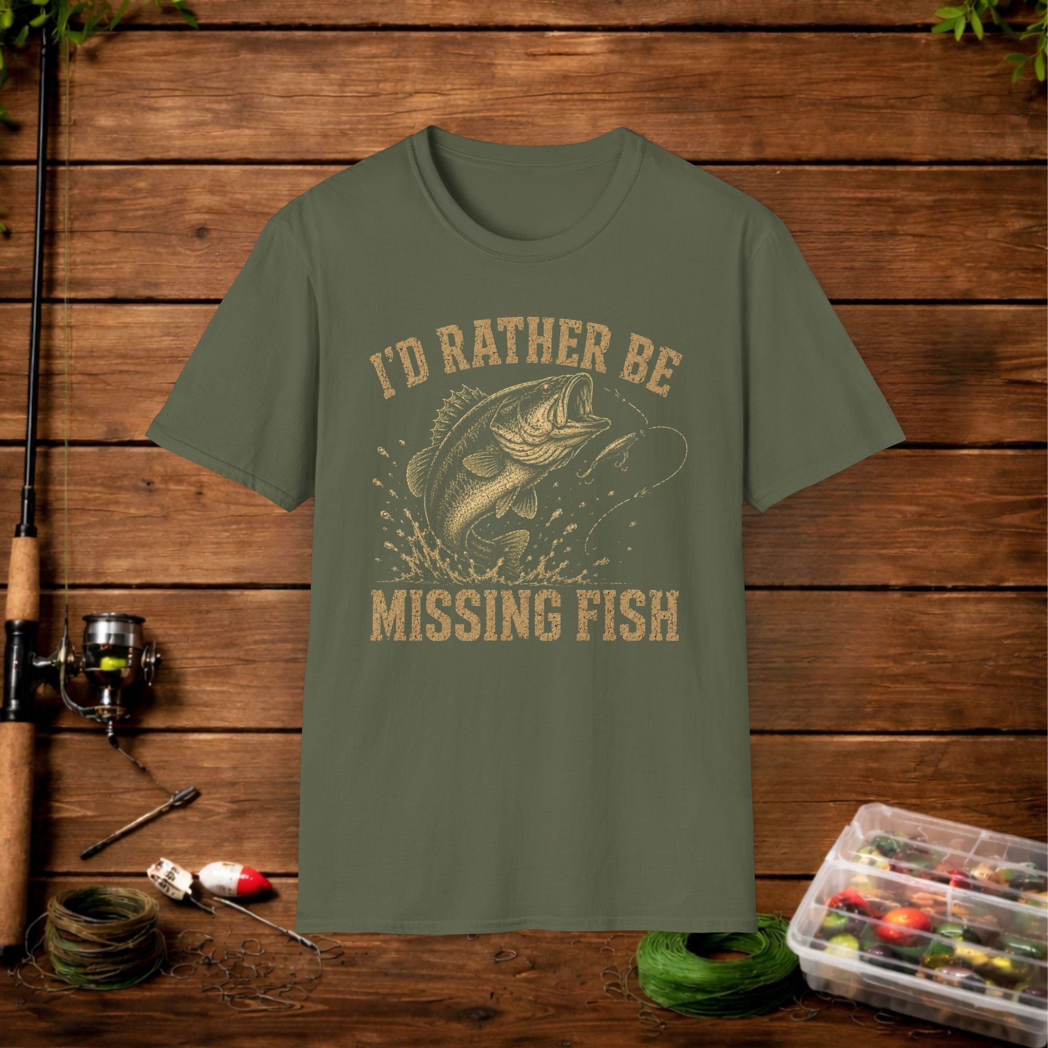 Fishing T-Shirt — "I'd Rather Be Missing Fish" Vintage Bass Graphic Tee