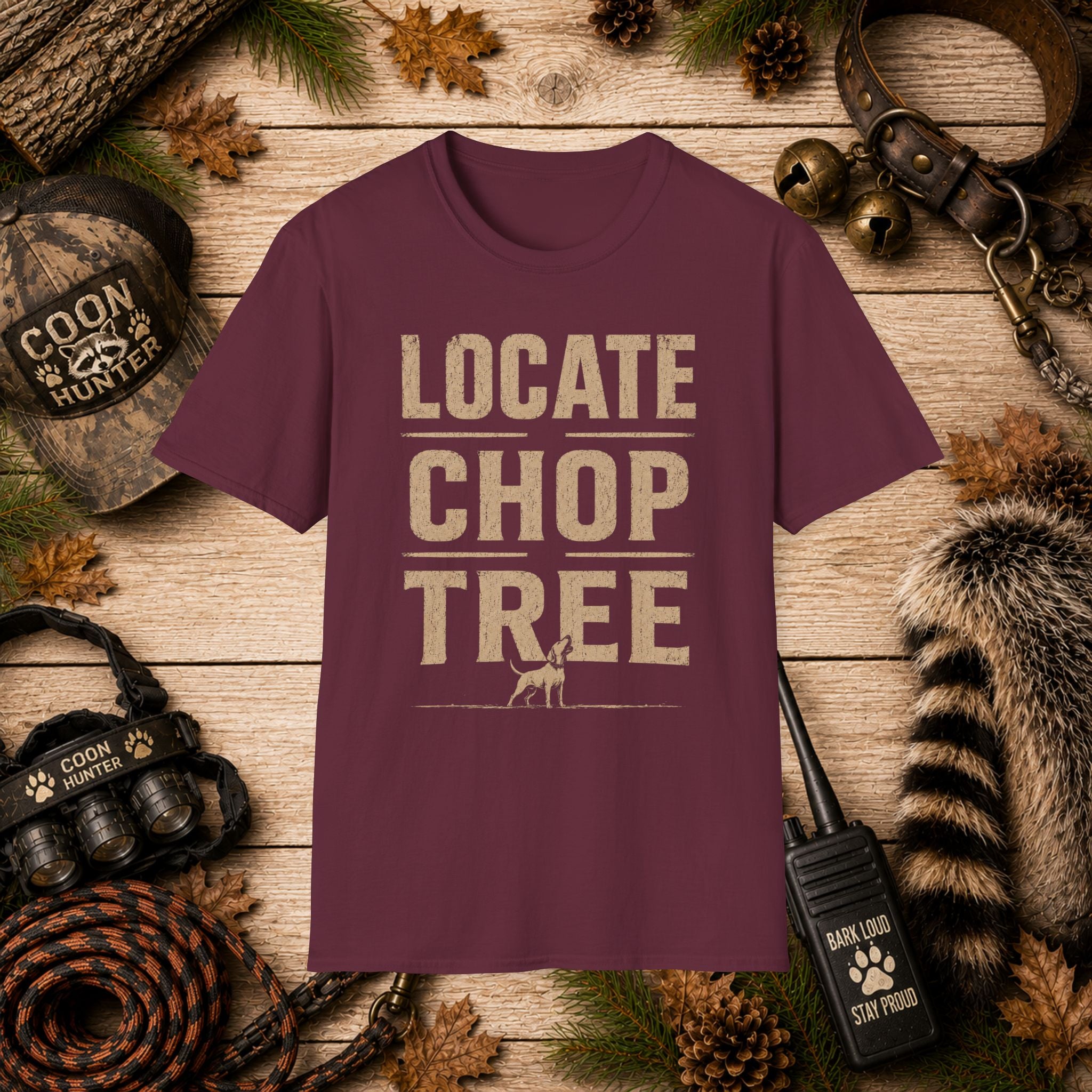 Locate Chop Tree Coon Hunting T-Shirt | Vintage Houndsman Graphic Tee | Wild Wonderful Wear