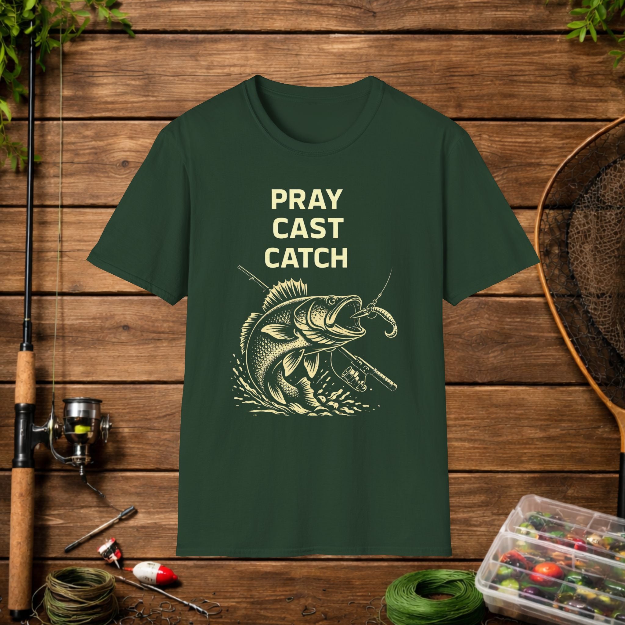 Pray Cast Catch Fishing T-Shirt – Bass Angler Graphic Tee