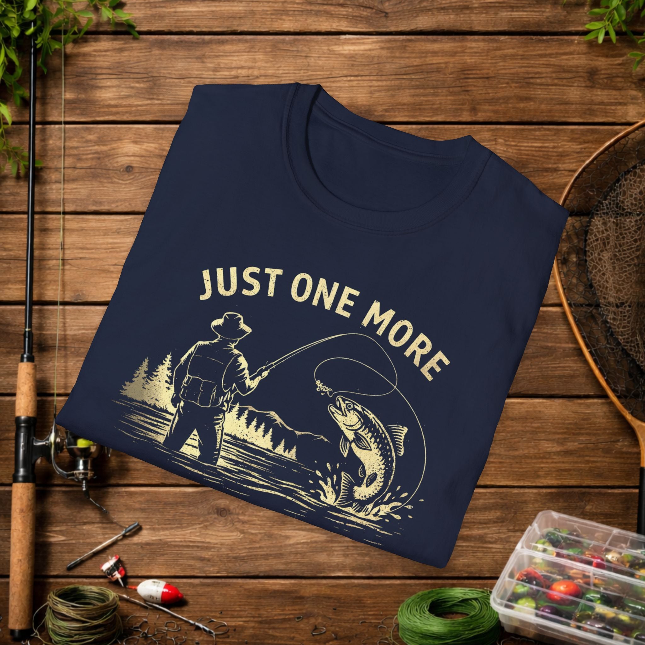 Fishing T-Shirt — "Just One More Cast" Vintage Angler Tee