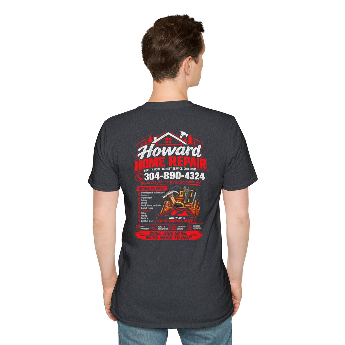 Home Repair T-Shirt — Howard Home Repair Crew Tee with Phone Number