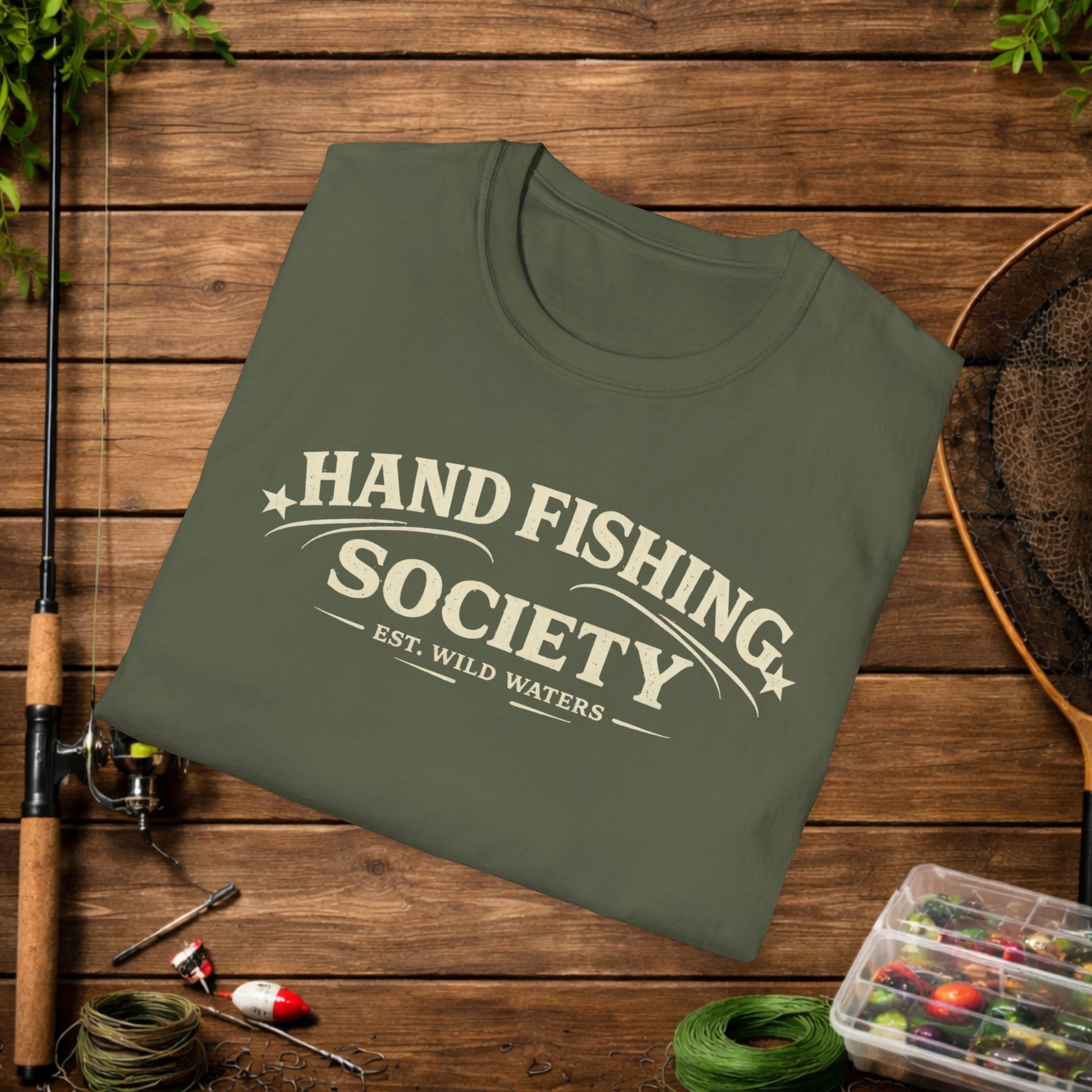 Hand Fishing Society Shirt – Catfish Noodling Tee – Wild Waters Fishing Shirt – River Life Outdoor Apparel
