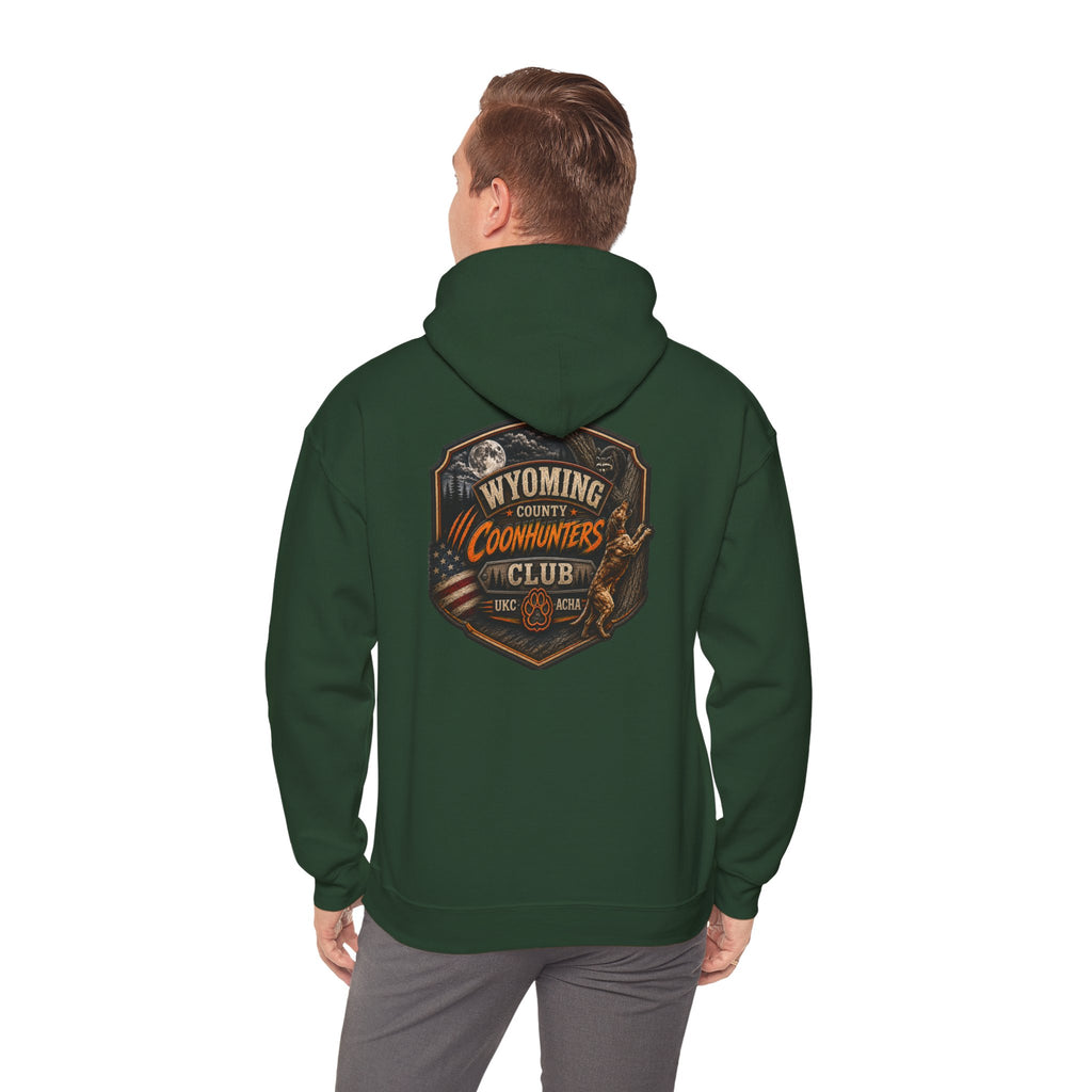 Wyoming County Coonhunters Club Hoodie – Rustic Hunting Badge Sweatshirt