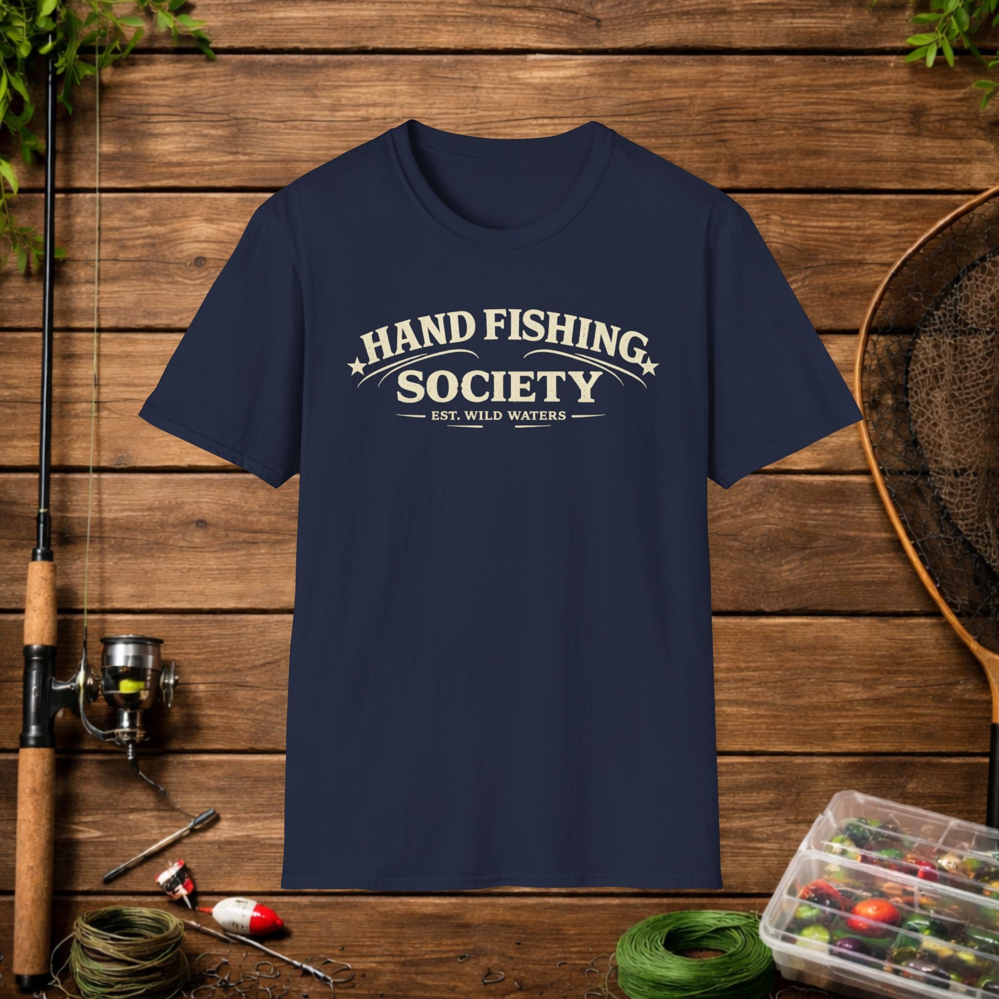 Hand Fishing Society Shirt – Catfish Noodling Tee – Wild Waters Fishing Shirt – River Life Outdoor Apparel