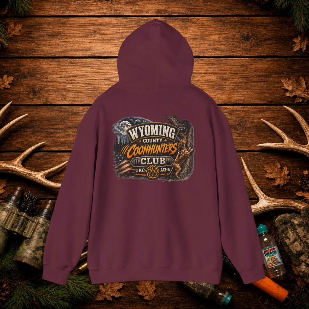 Coonhunters Club Hoodie — Wyoming County Retro Hunting Graphic