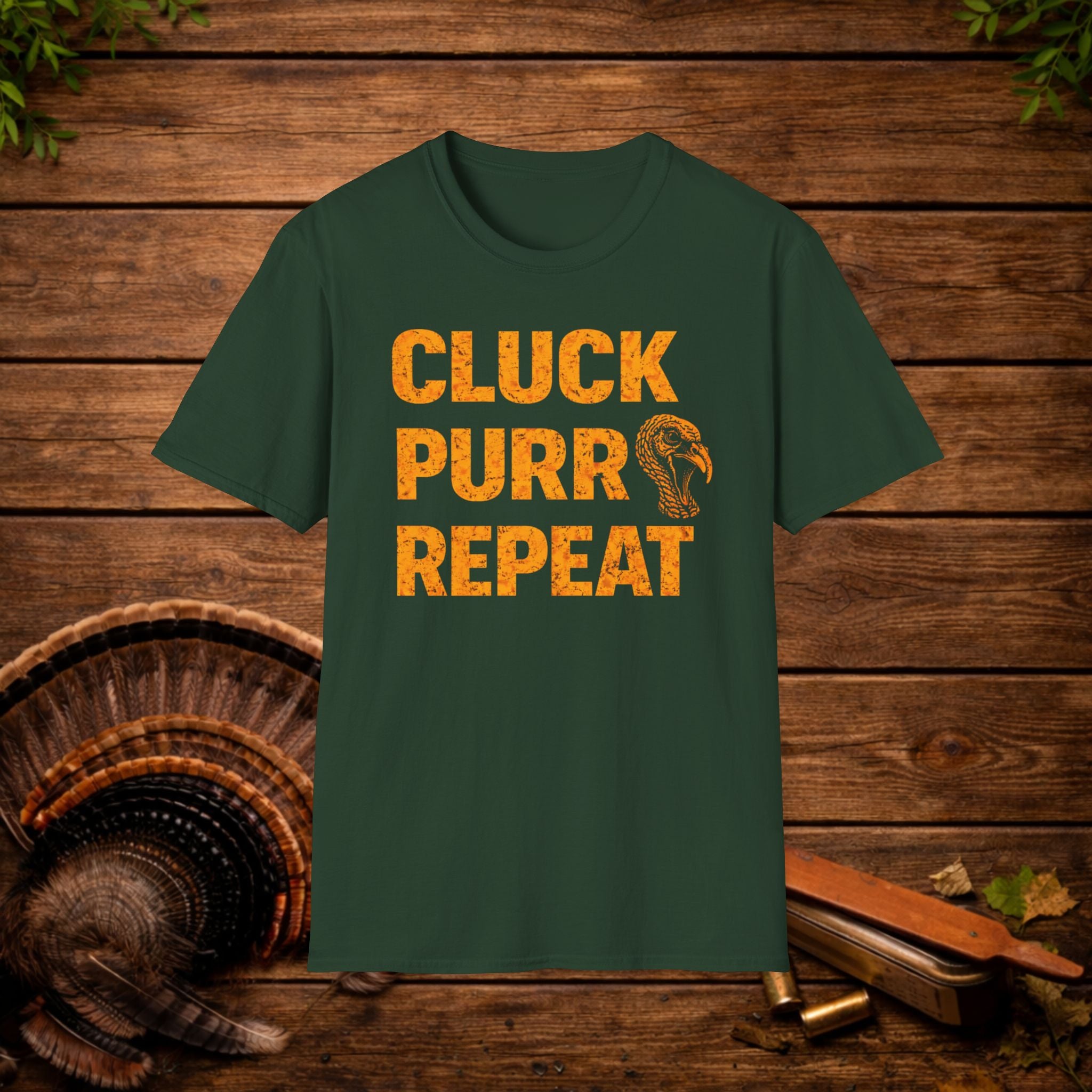 Cluck Purr Repeat Turkey Hunting Shirt – Turkey Calling Tee – Spring Turkey Season Hunter Shirt – Gobbler Hunting Apparel