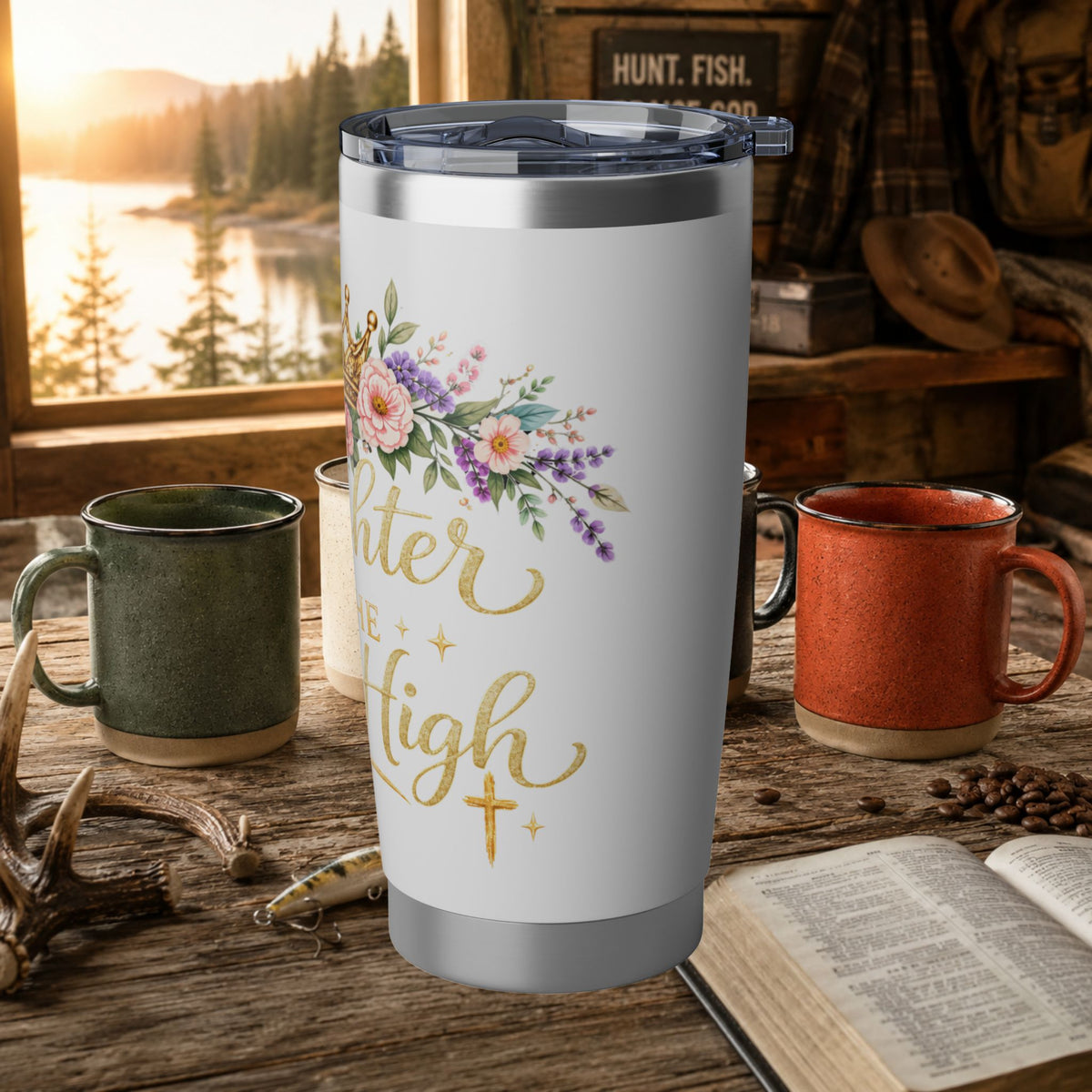 Daughter of the Most High 20oz Tumbler | Floral Crown Christian Travel Mug