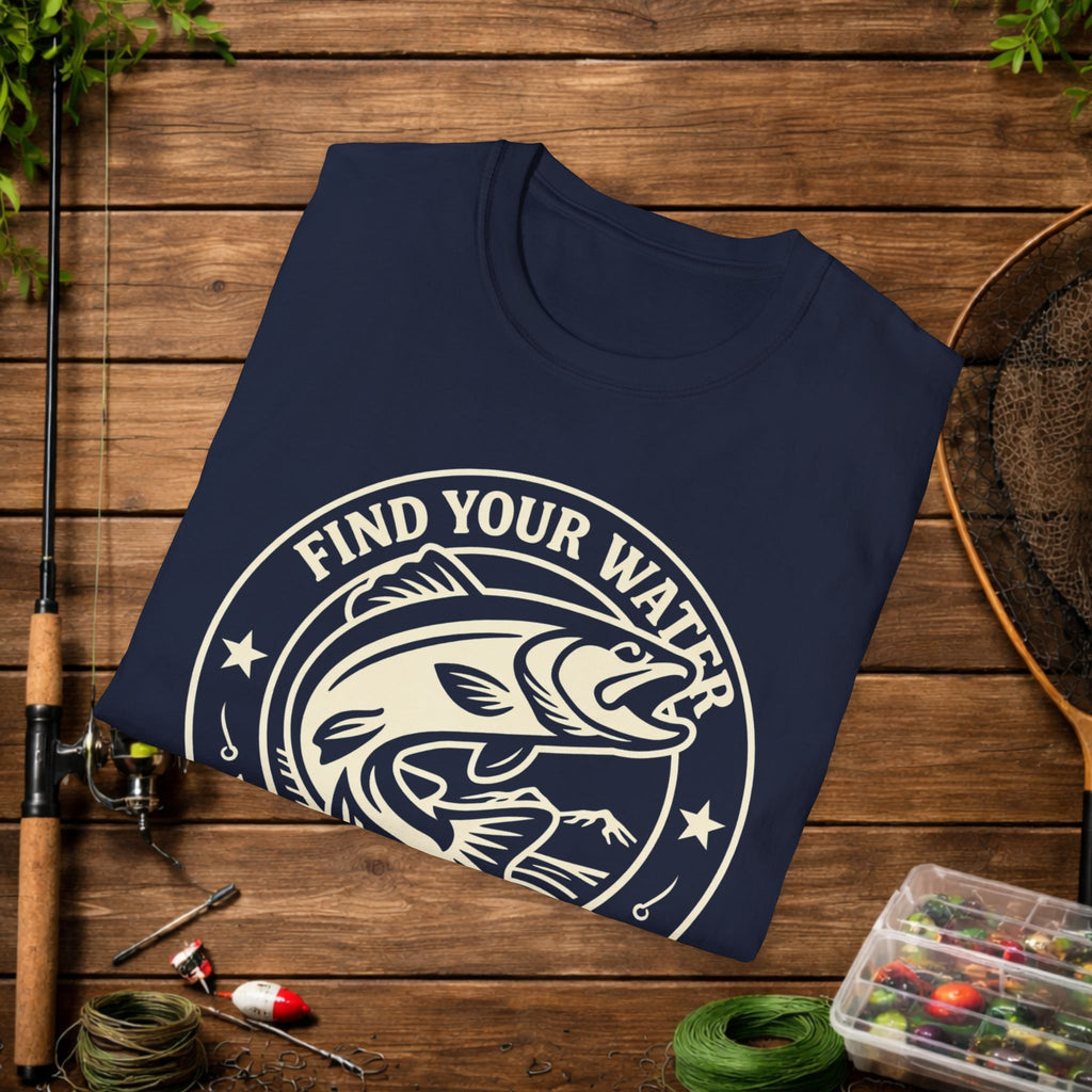 Find Your Water Fishing Shirt – Hooked in the Hills Bass Graphic Tee – Trout & Bass Angler Gift
