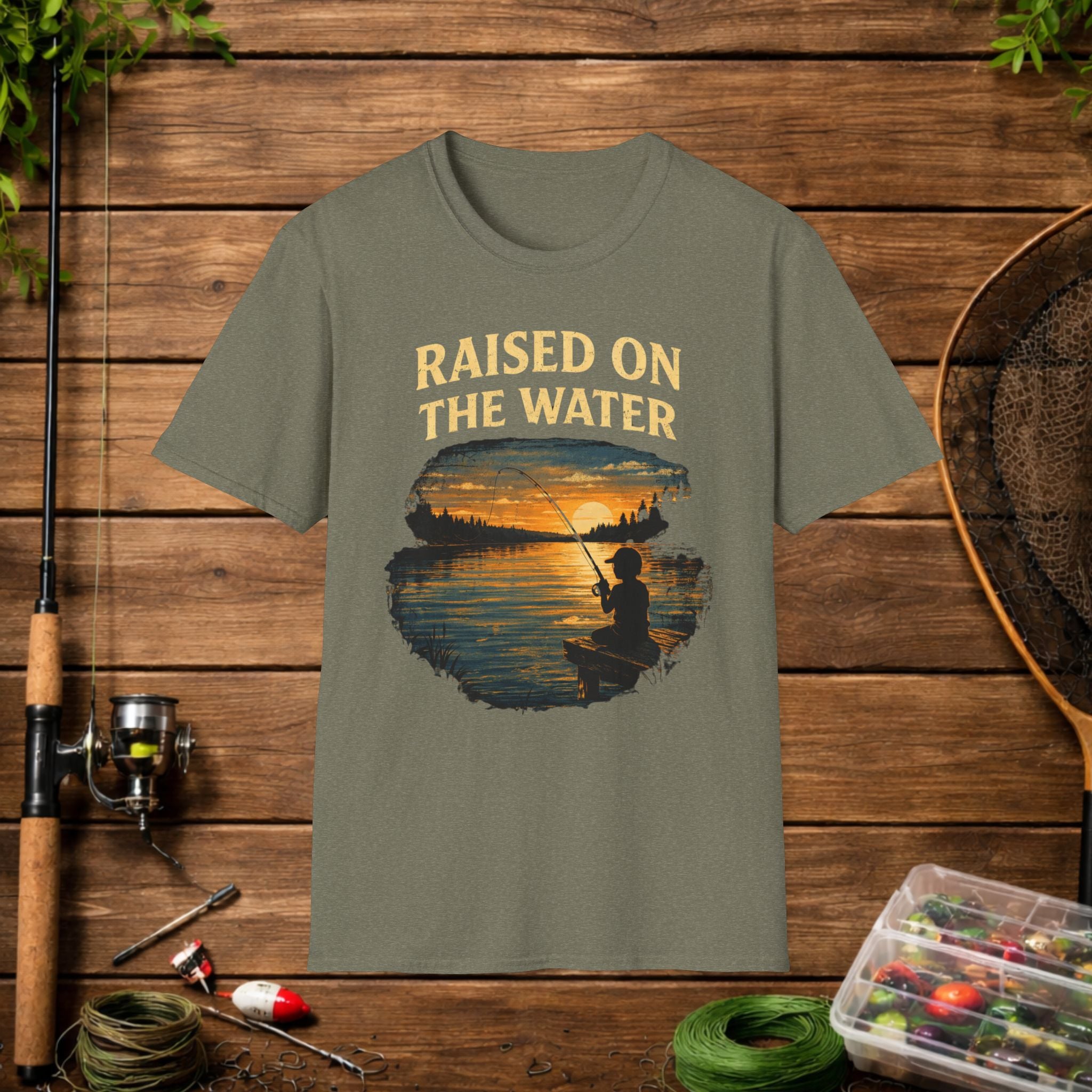 Raised On The Water Shirt – Fishing Dad Tee – Sunset Lake Fishing Shirt – Father Son Fishing Gift – Outdoor Lifestyle Apparel
