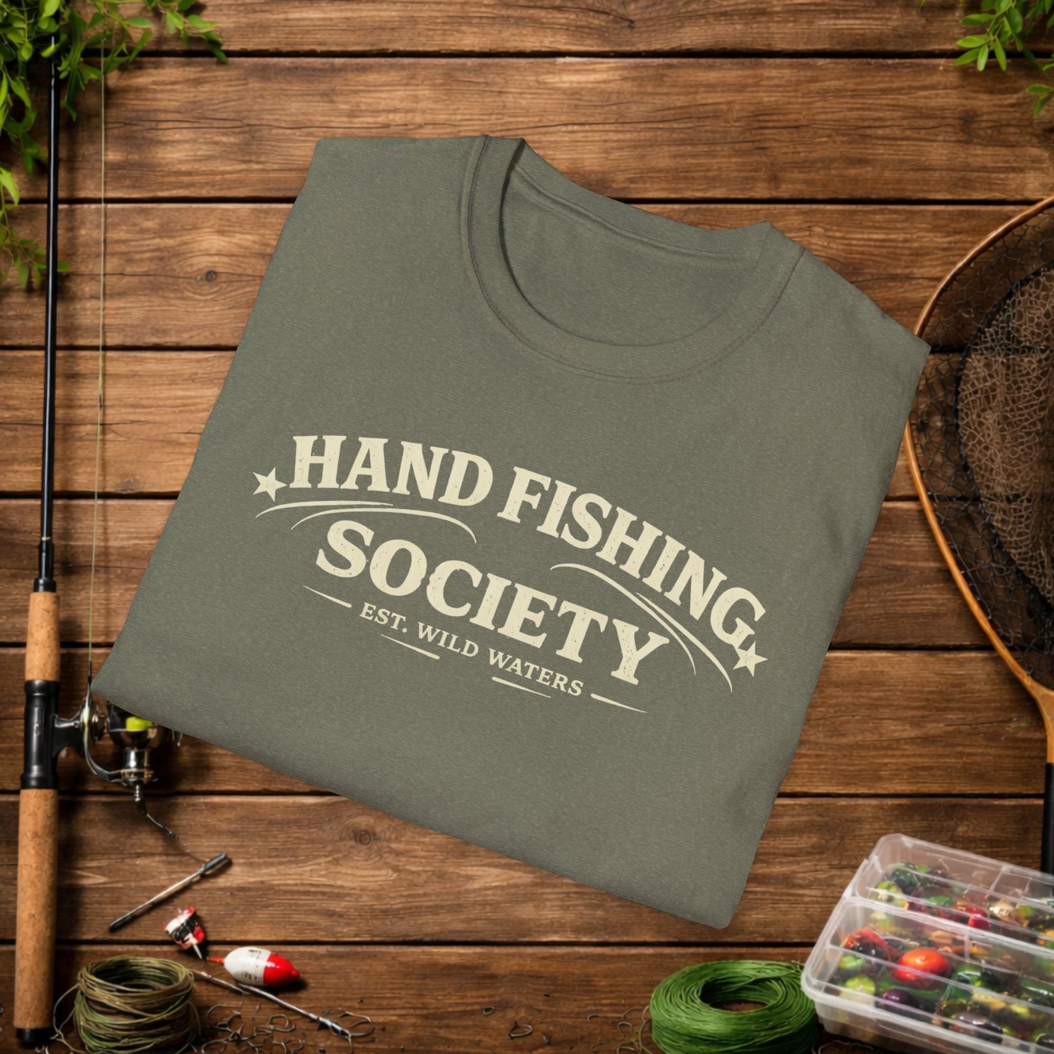 Hand Fishing Society Shirt – Catfish Noodling Tee – Wild Waters Fishing Shirt – River Life Outdoor Apparel