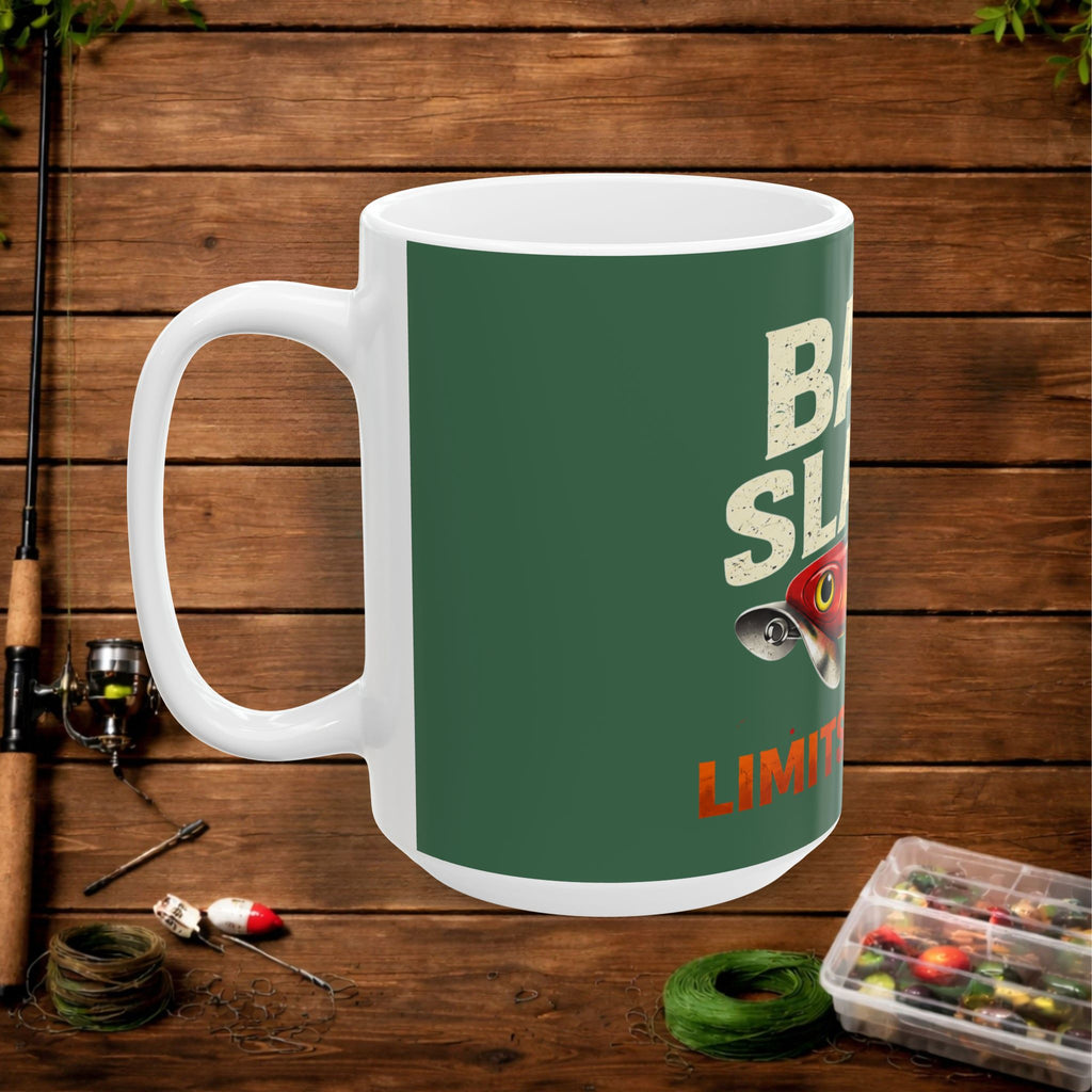 Bass Slayer Fishing Ceramic Mug – No Limits or GTFO | Funny Angler Gift | 11oz & 15oz