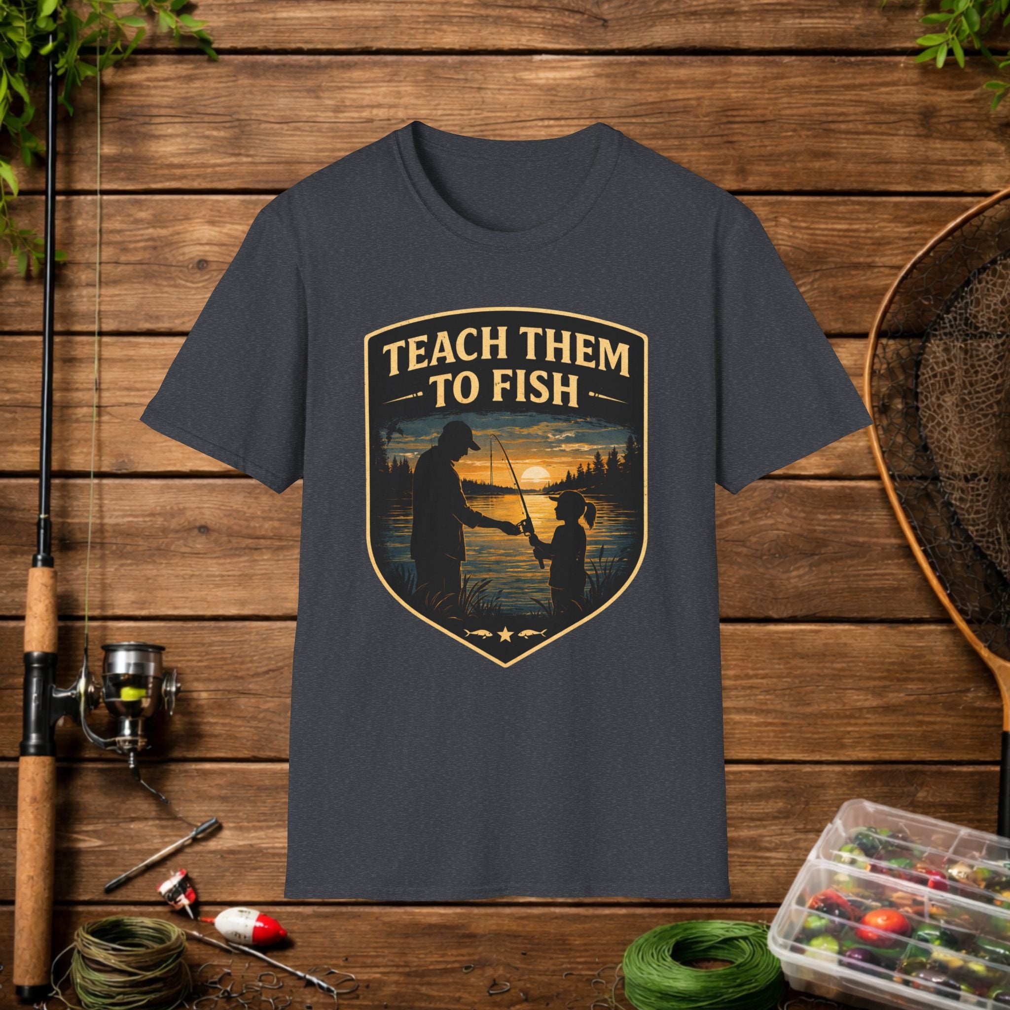 Teach Them to Fish T-Shirt — Father & Child Fishing Badge Tee